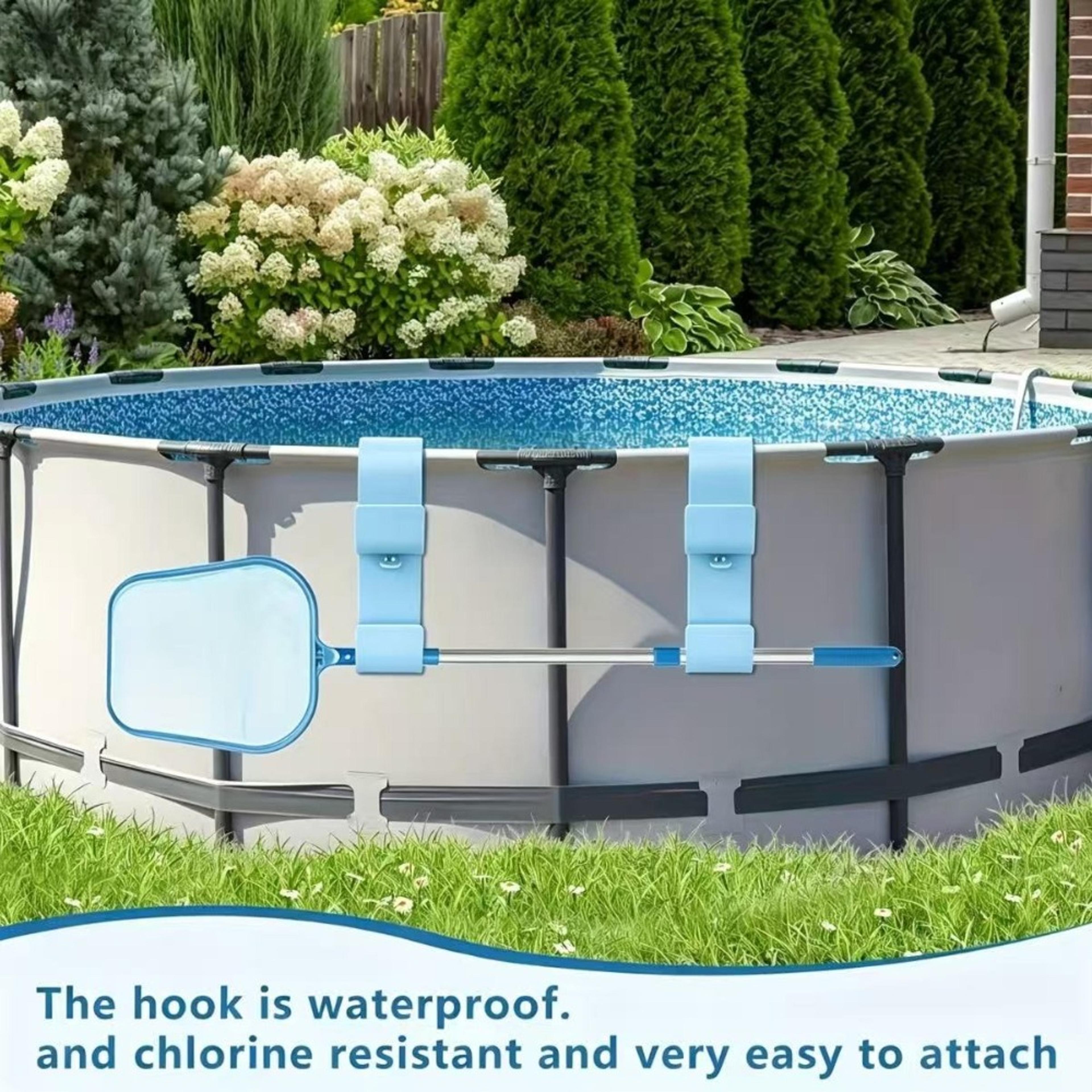 Adjustable Pool Pole Holder Set For Above Ground Pools With Tool Organizer Hooks 2