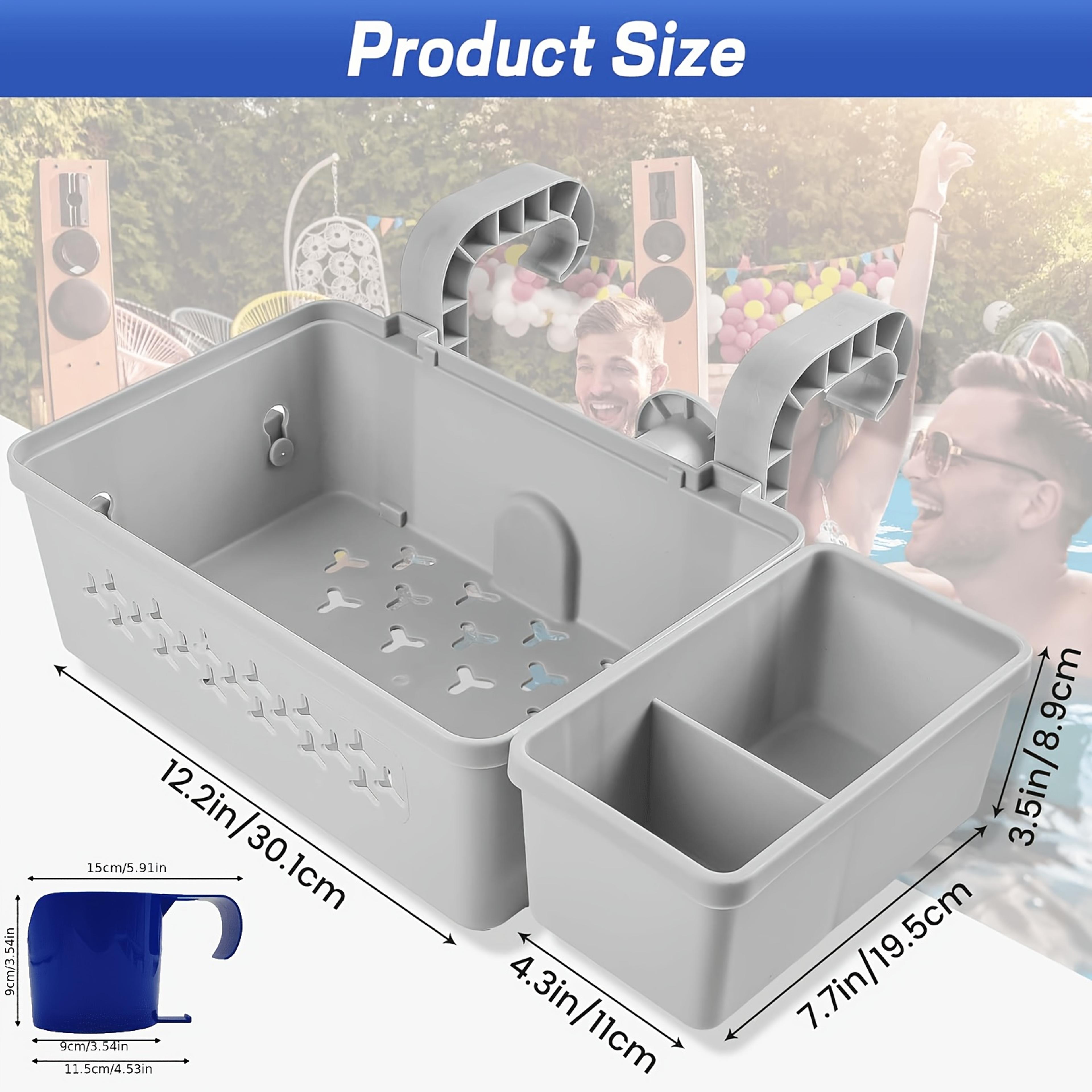 Expandable Pool Side Storage Basket With Cup Holder  Hooks For Above Ground Pool Organization 2