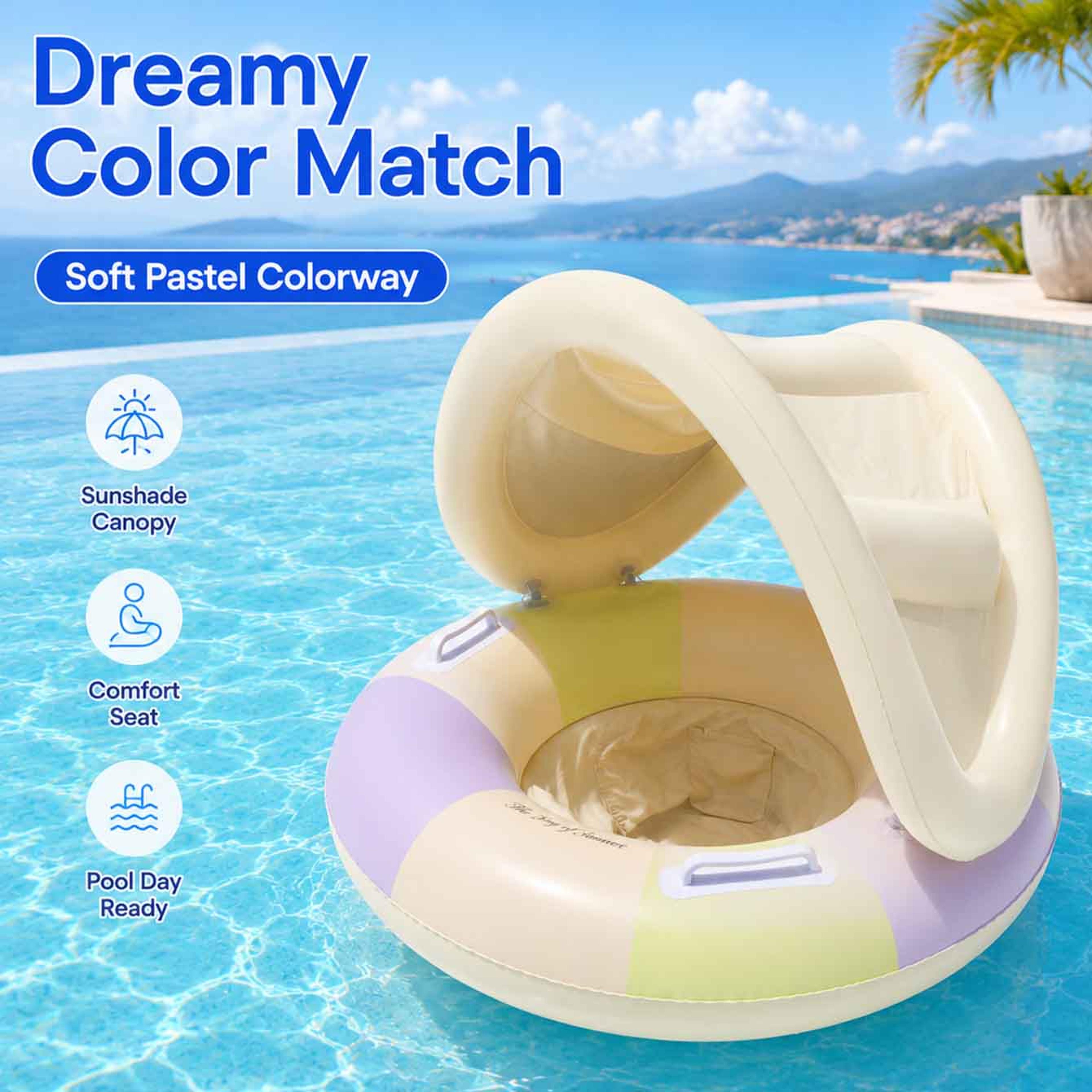 Inflatable Pool Float With Canopy Sunshade Floating Pool Chair Swim Ring Water Lounger With Handles 1