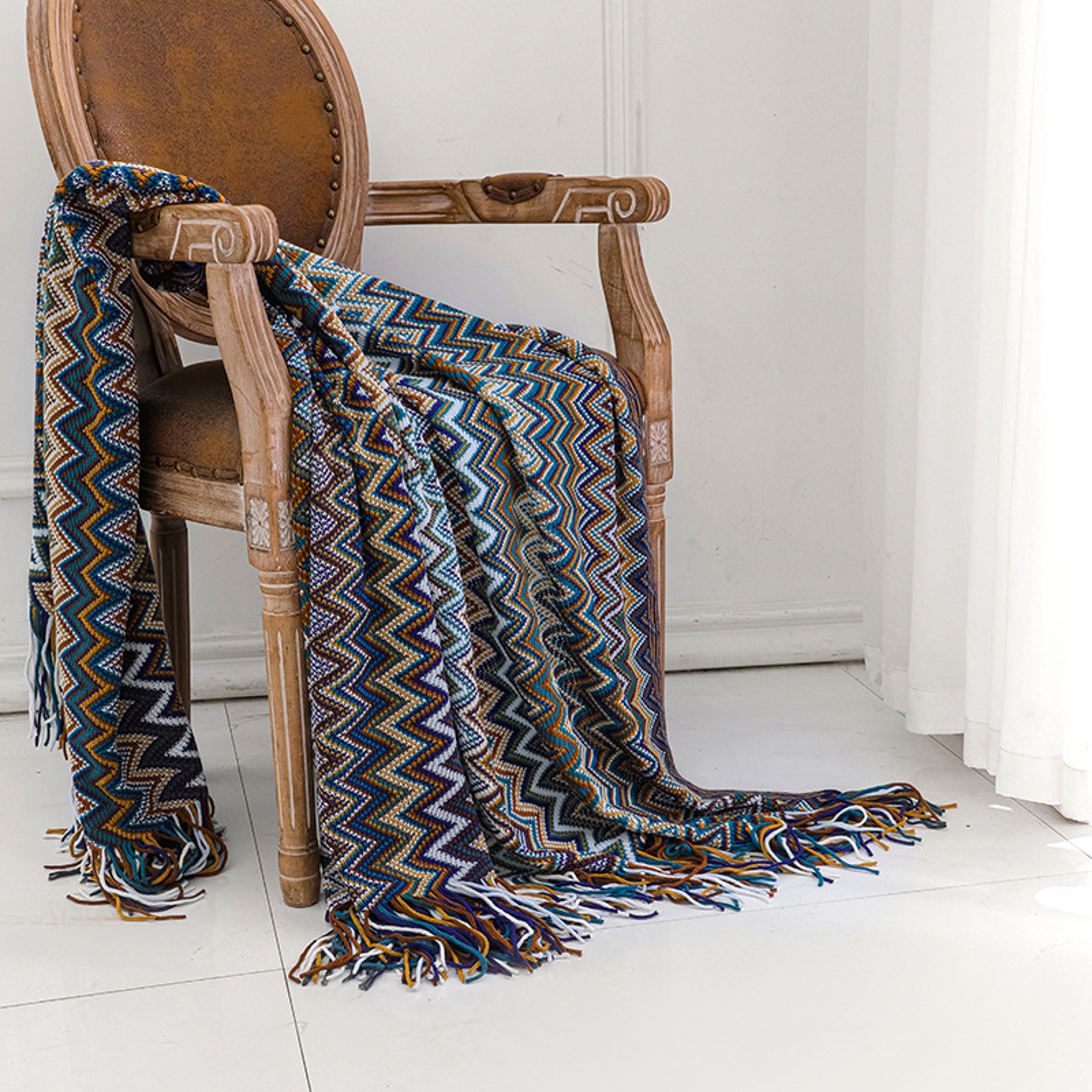 Boho Throw Blanket Knitted Striped Tassel Decorative Sofa  Bed Throw 1