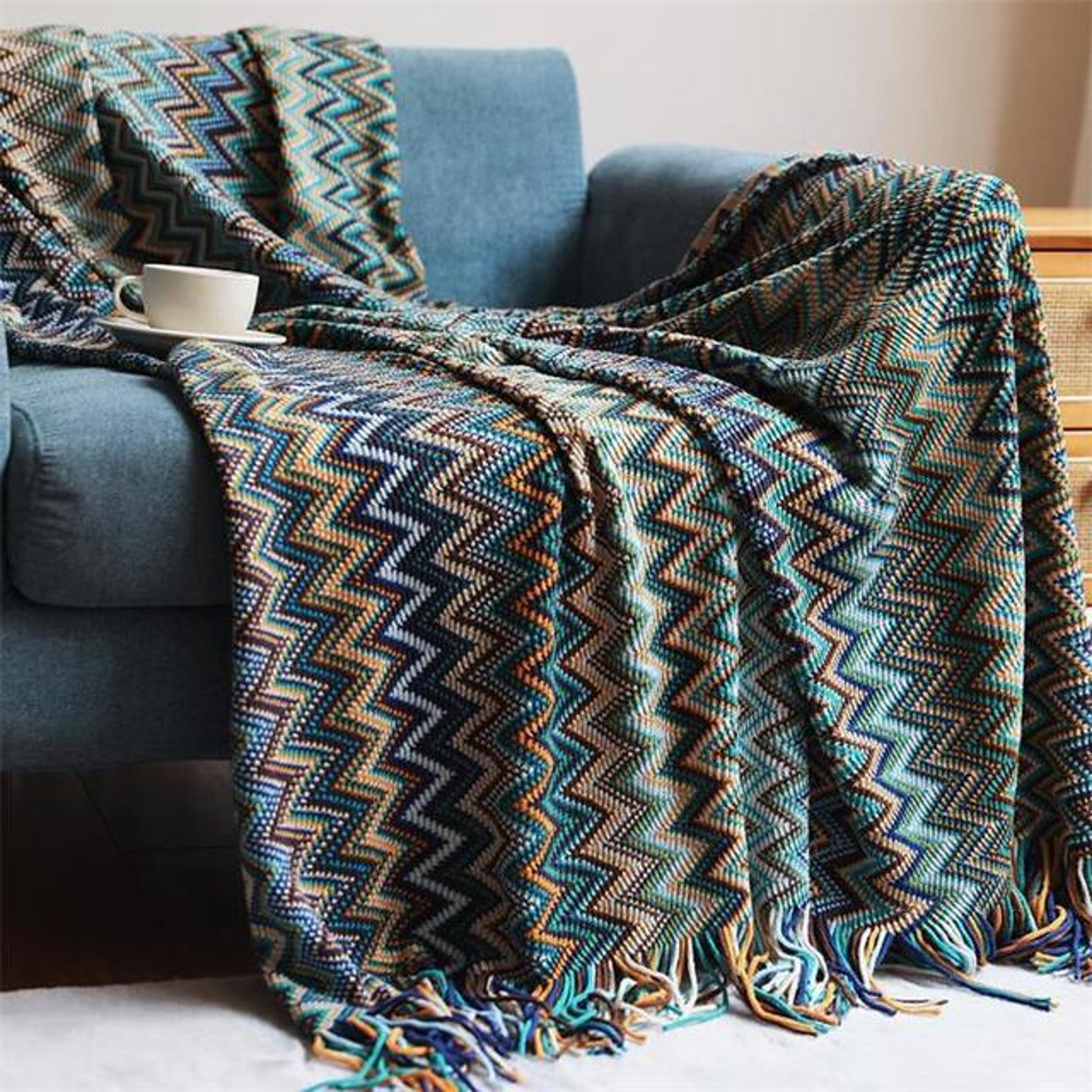 Boho Throw Blanket Knitted Striped Tassel Decorative Sofa  Bed Throw 5