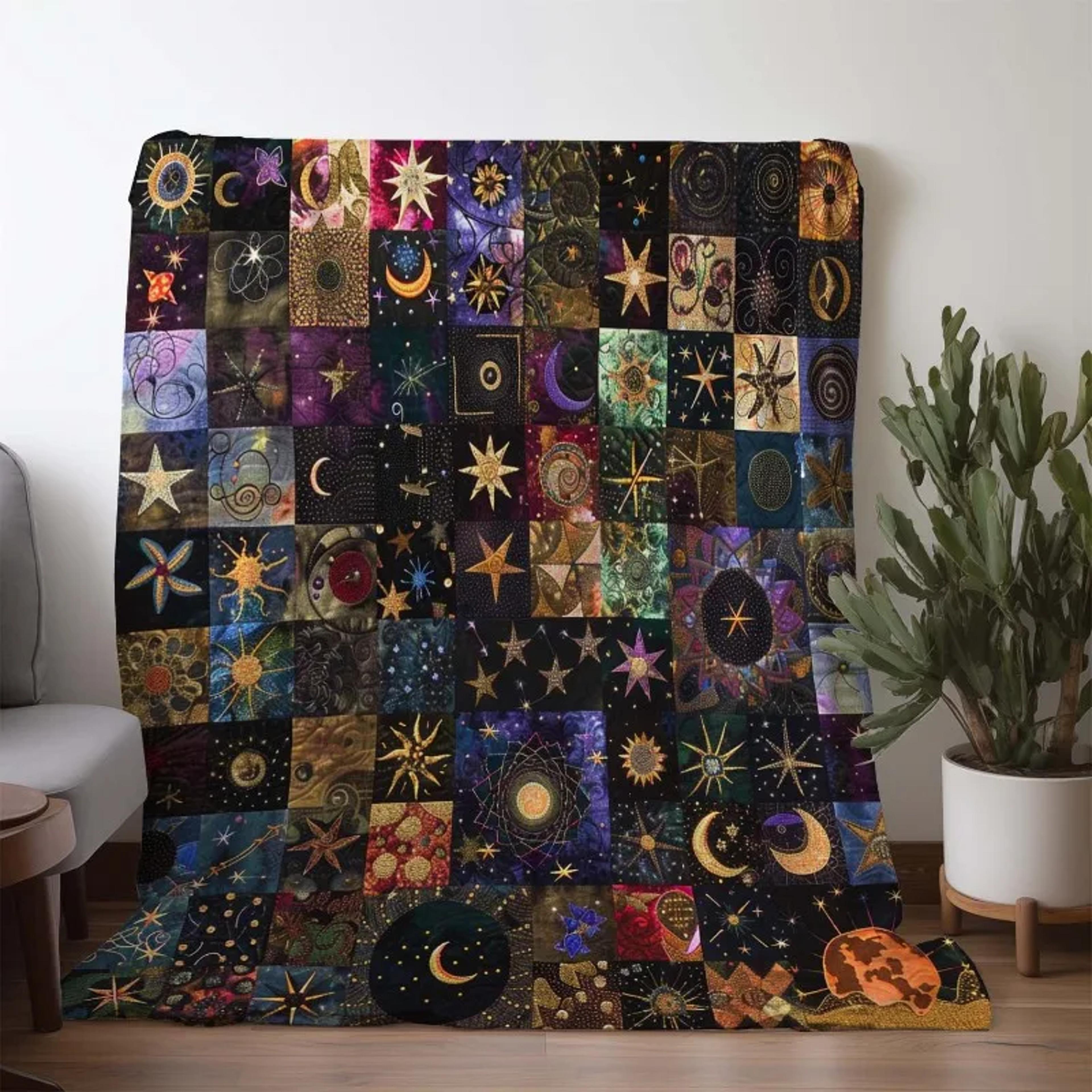 Vintage Flannel Fleece Blanket With Star Moon Print Cozy Soft Throw For Sofa Bed  Travel 2