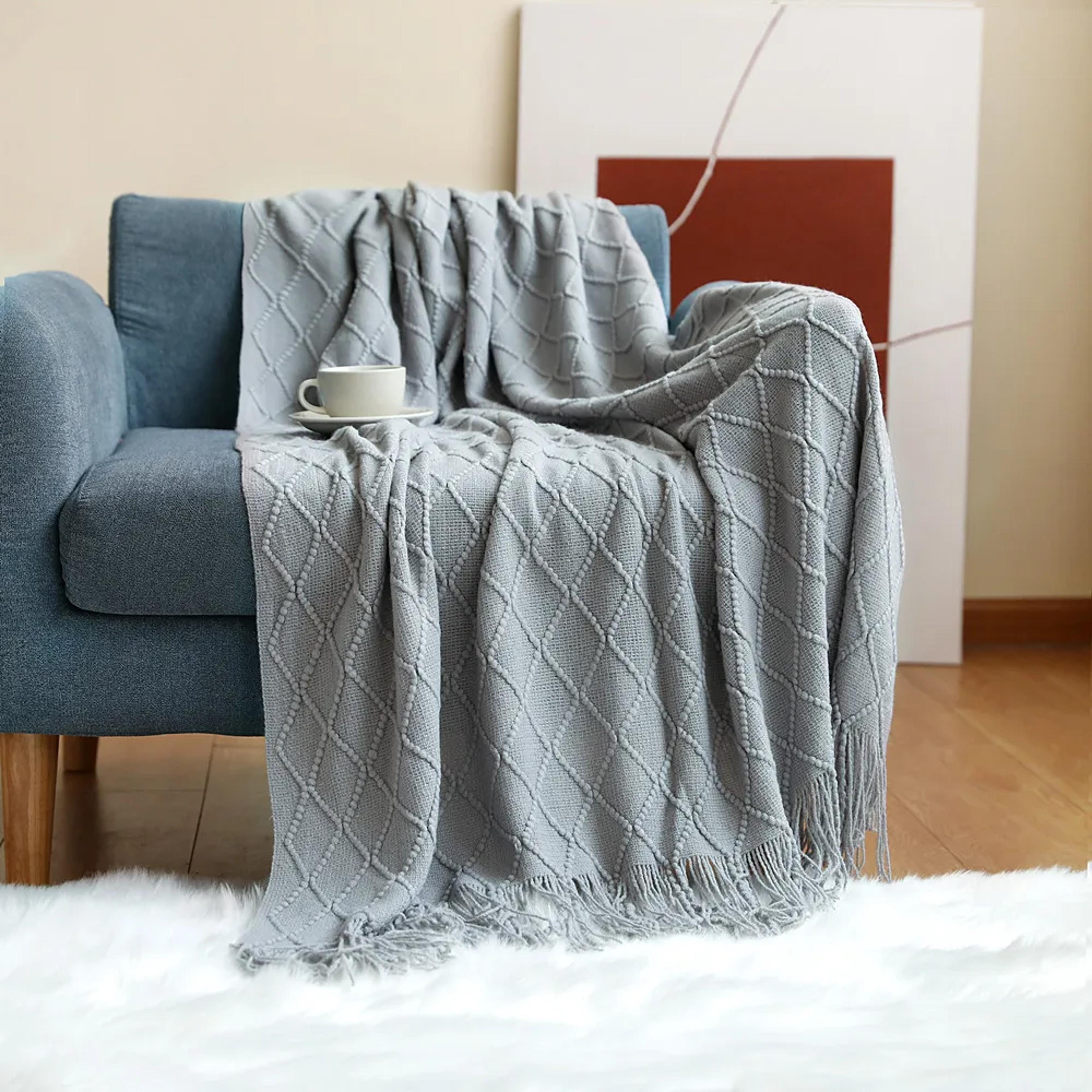 Soft Knitted Throw Blanket With Tassels Cozy Nordic Sofa  Bed Accent For All Seasons 9