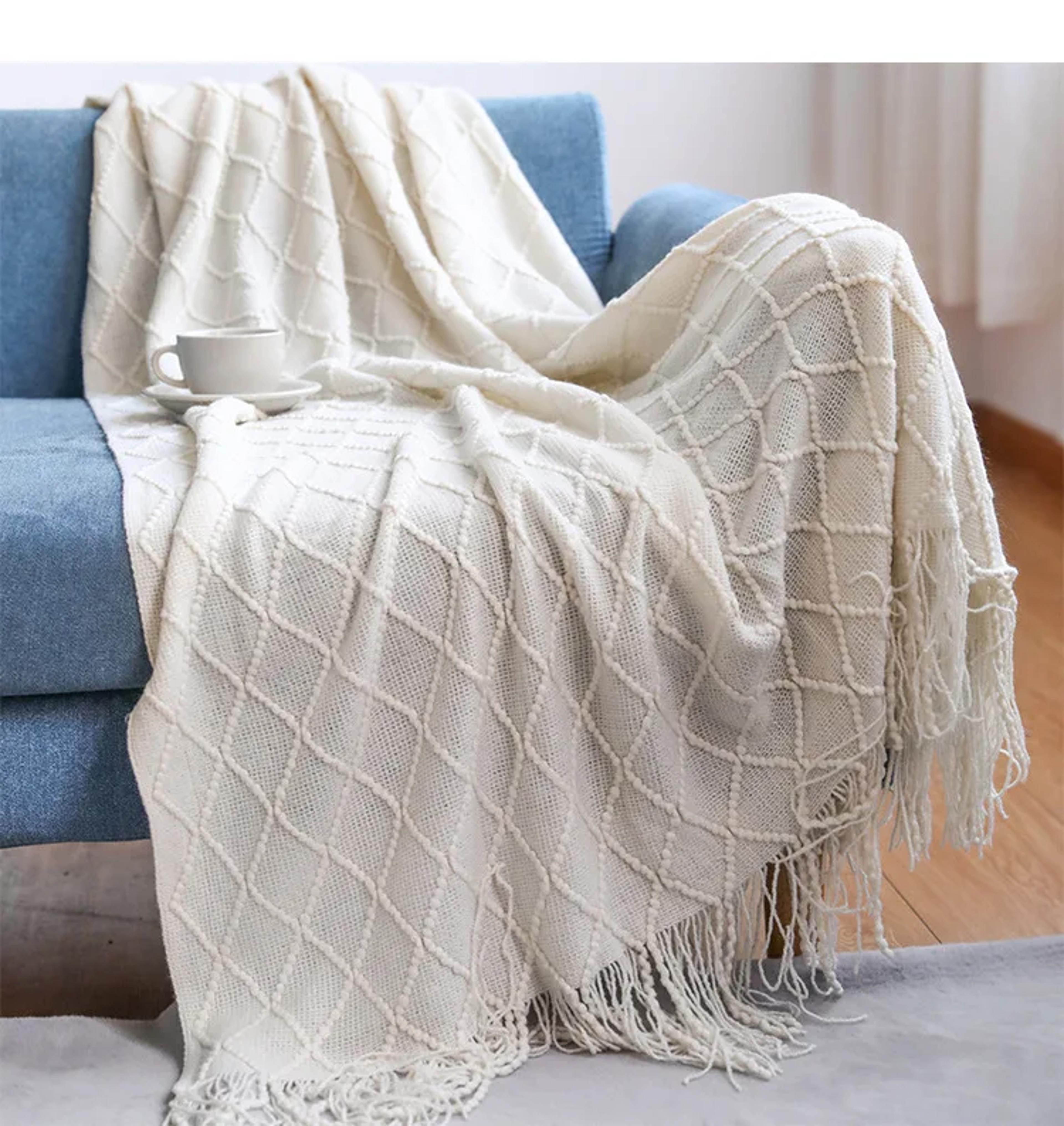 Soft Knitted Throw Blanket With Tassels Cozy Nordic Sofa  Bed Accent For All Seasons 12