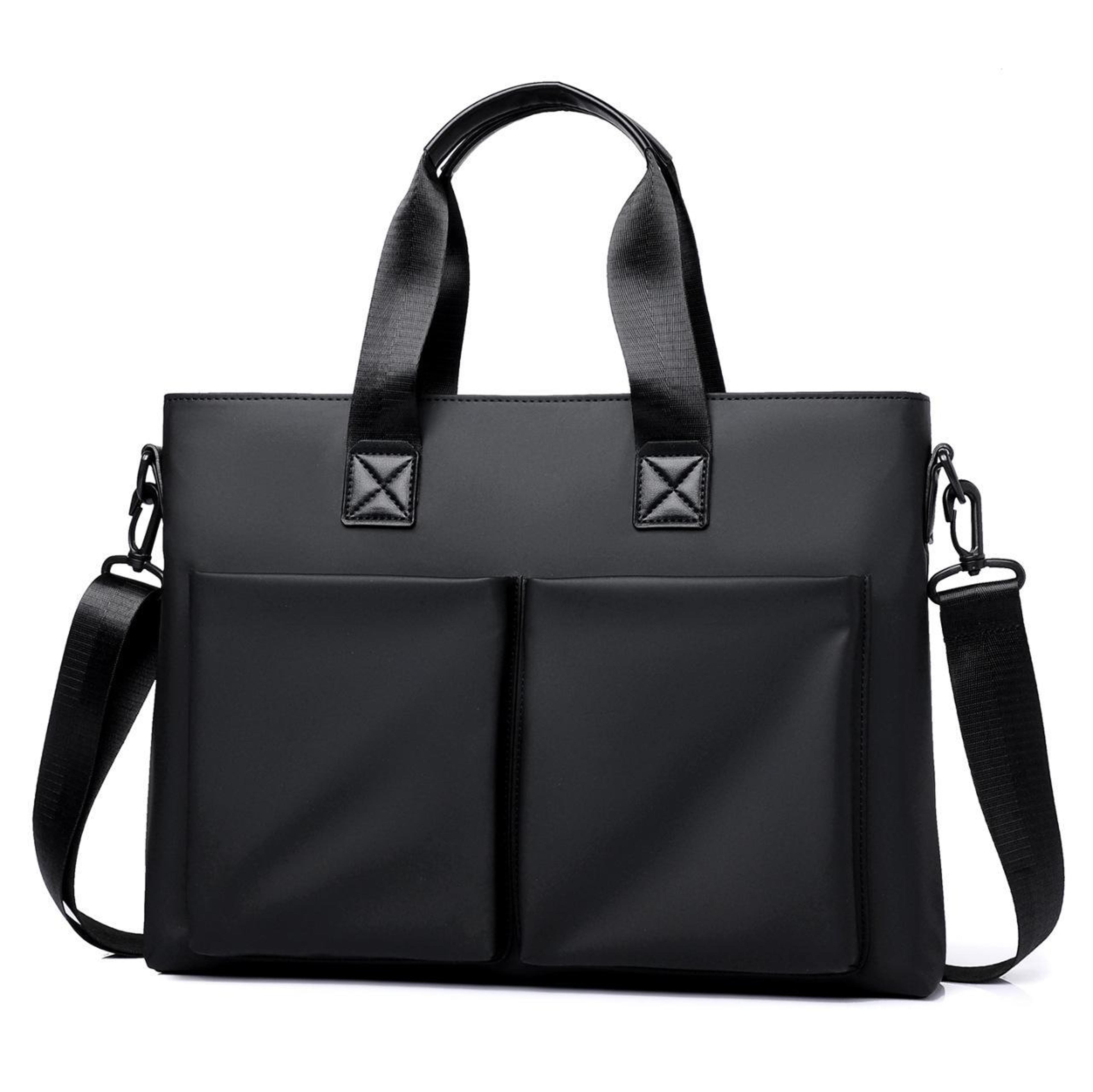 men's water resistant laptop briefcase messenger bag with luggage strap