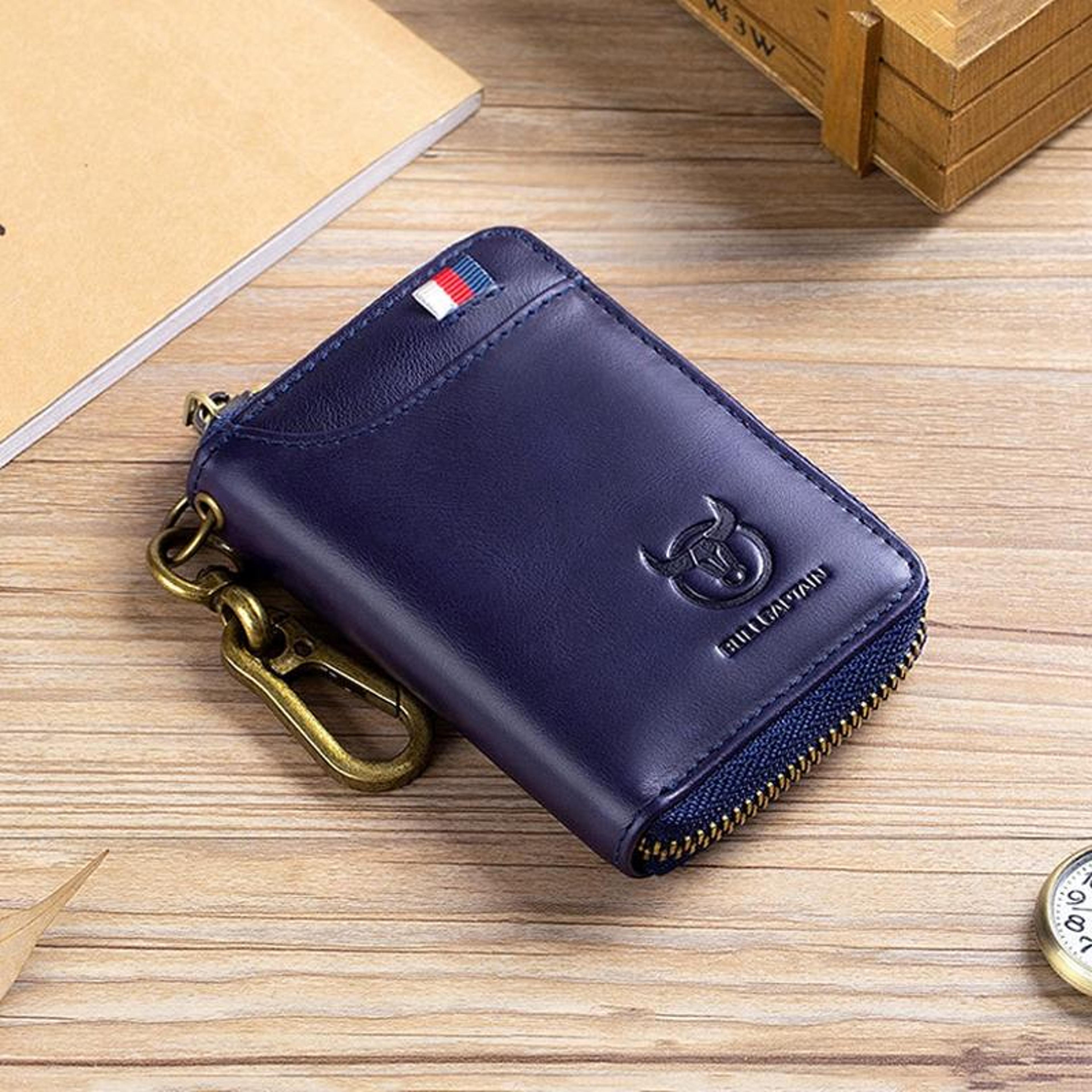 leather coin purse with rfid blocking and zipper closure