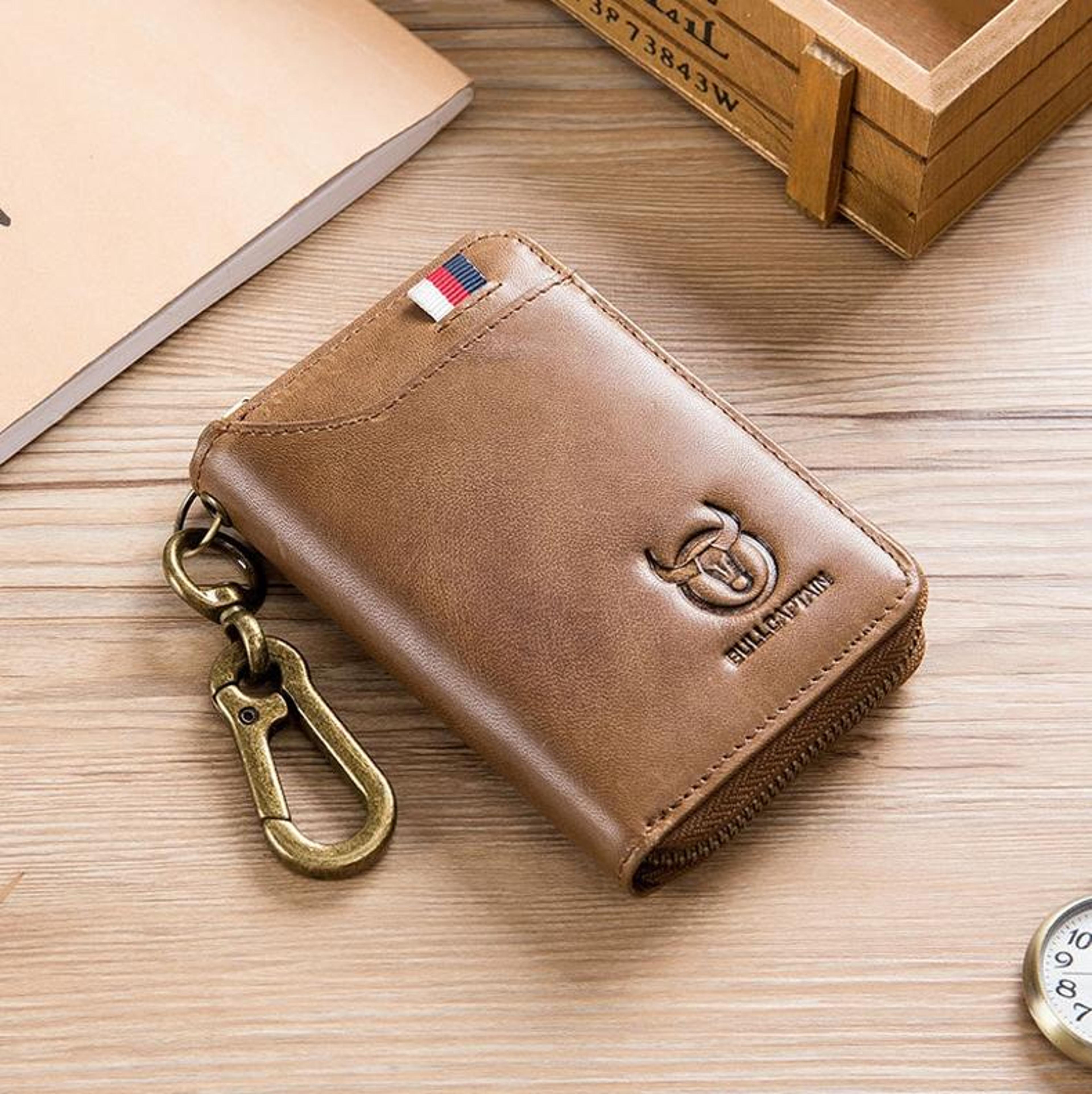 leather coin purse with rfid nfc blocking and zipper closure