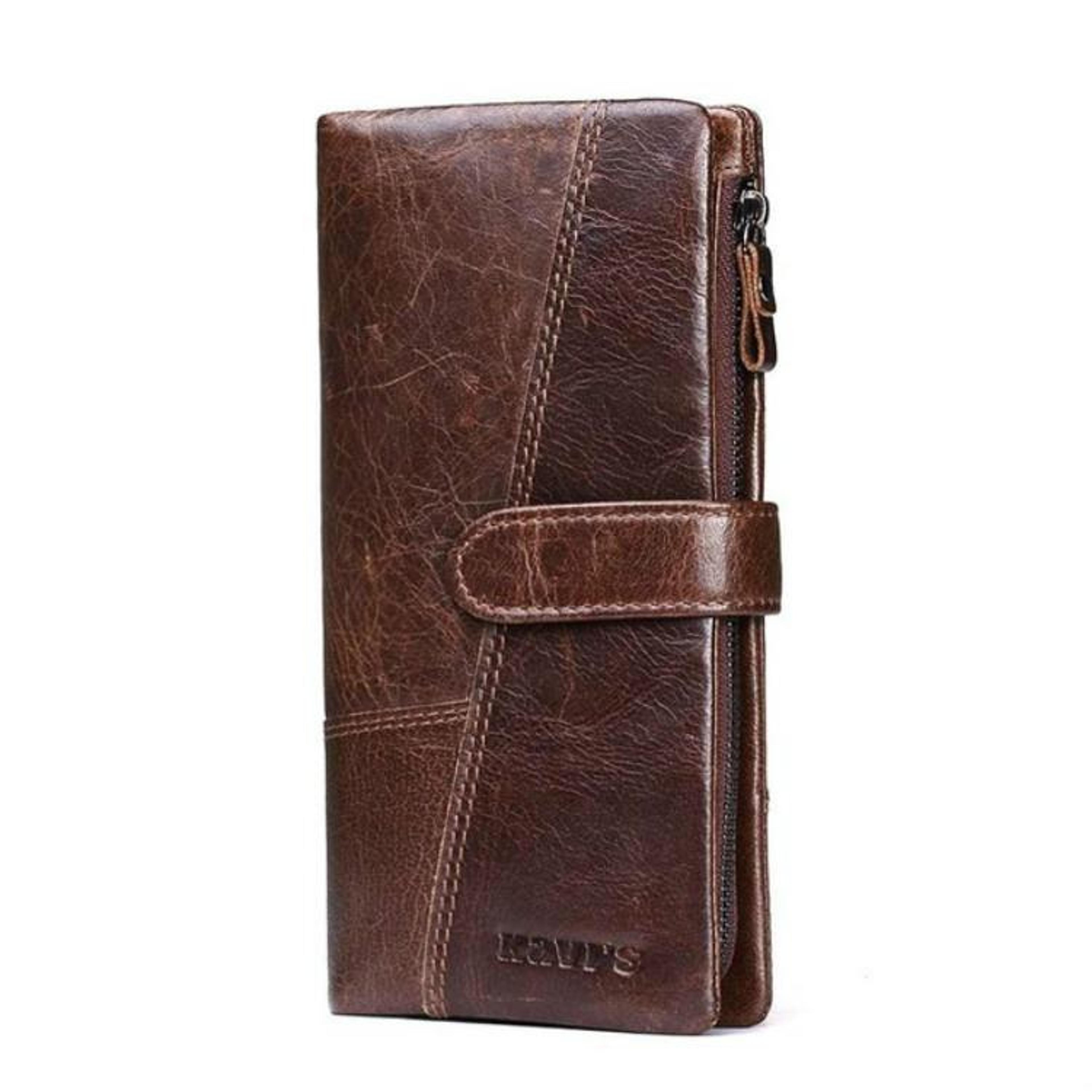 genuine leather womens wallet with zipper and multiple compartments