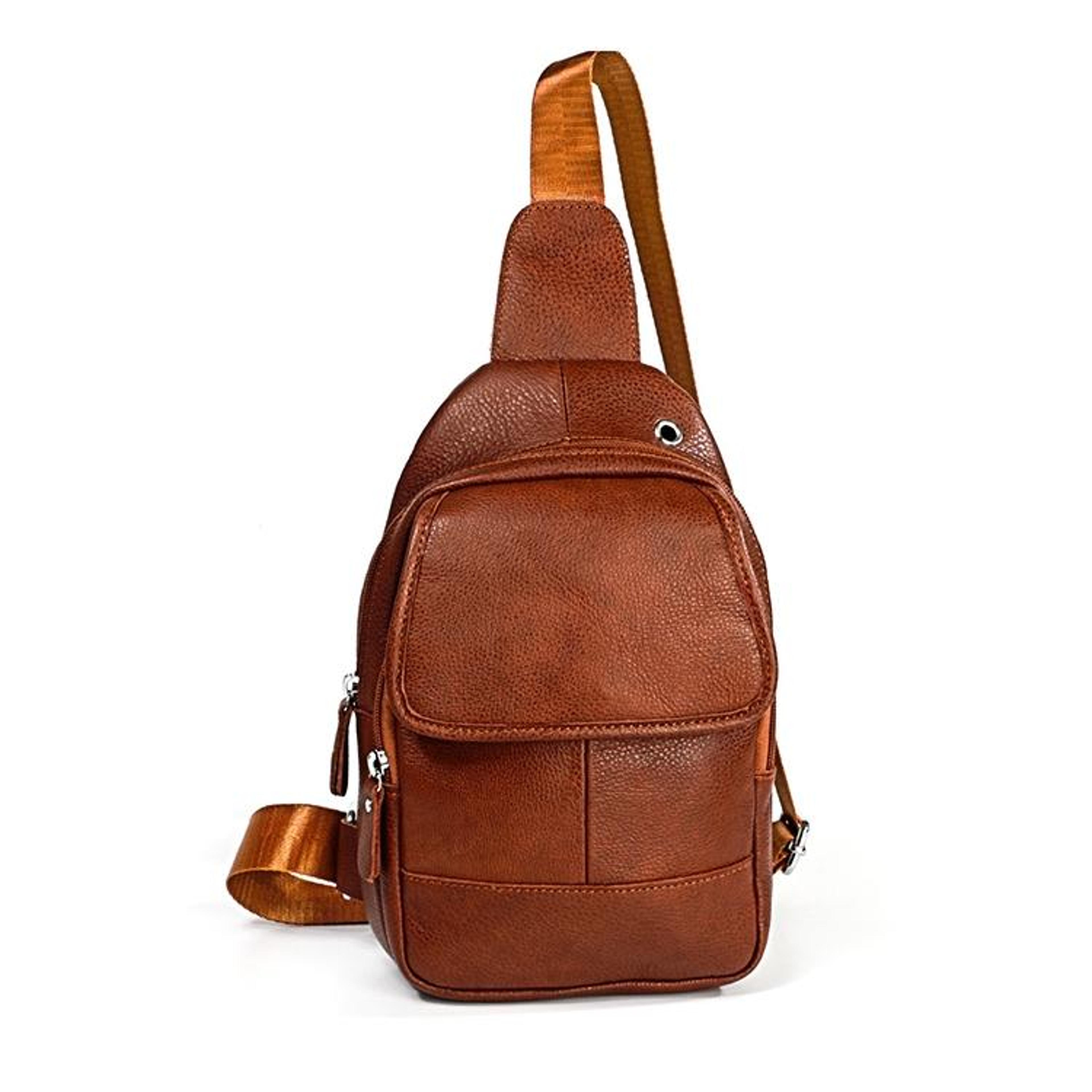 casual litchi texture soft face full grain cowhide one shoulder crossbody bag for men