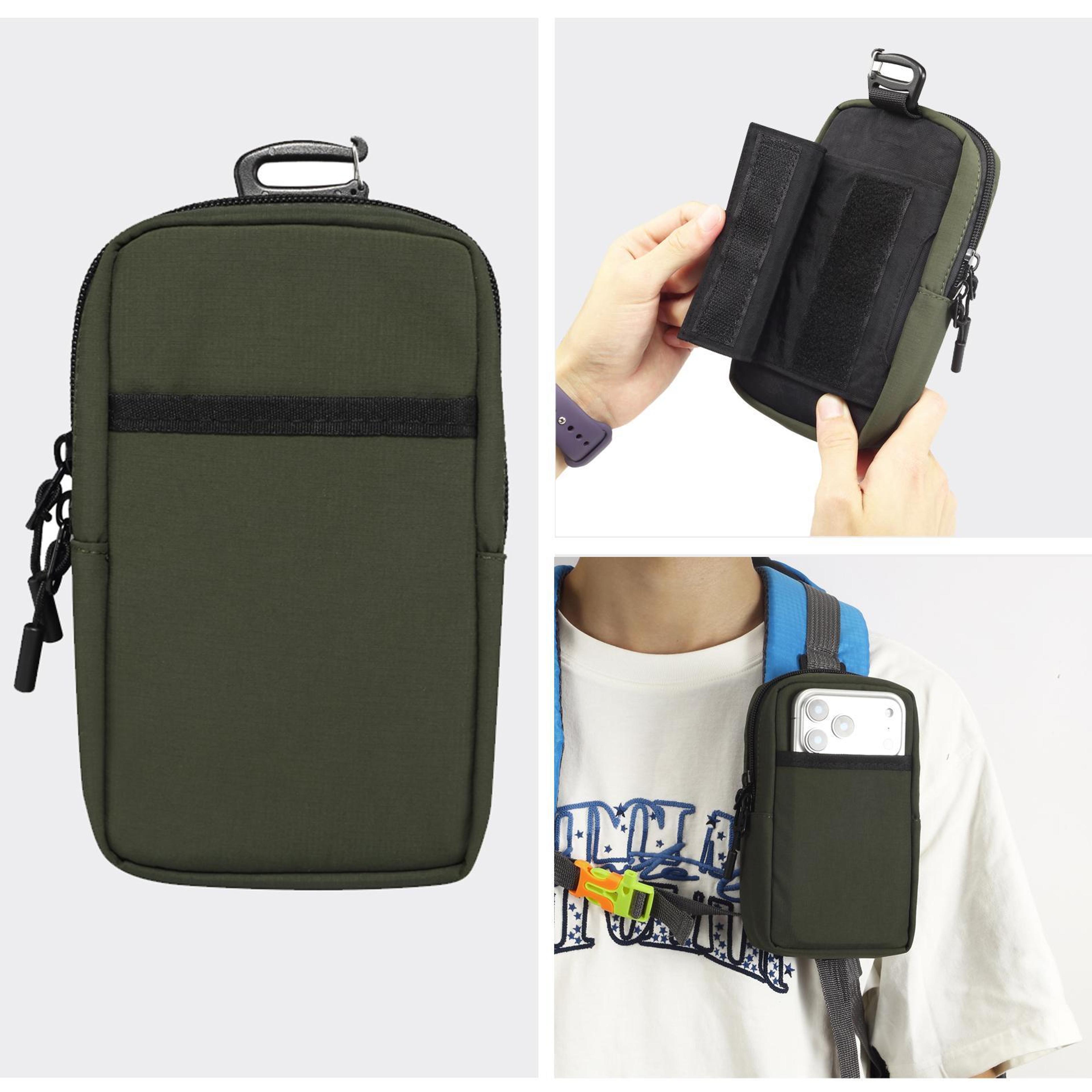 nylon portable phone pouch with backpack strap attachment light green