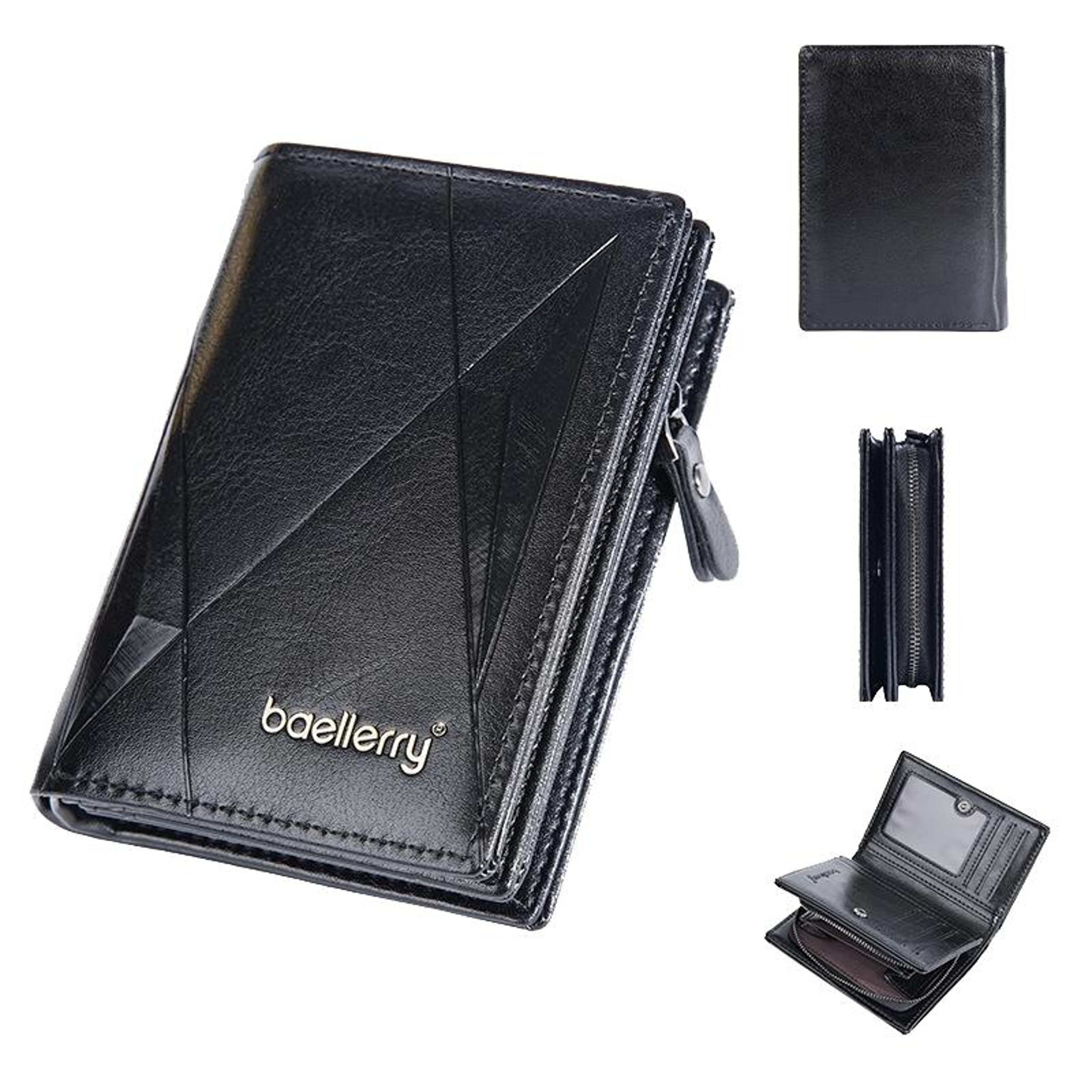 retro pu leather short wallet with 10 card slots and zipper closure black