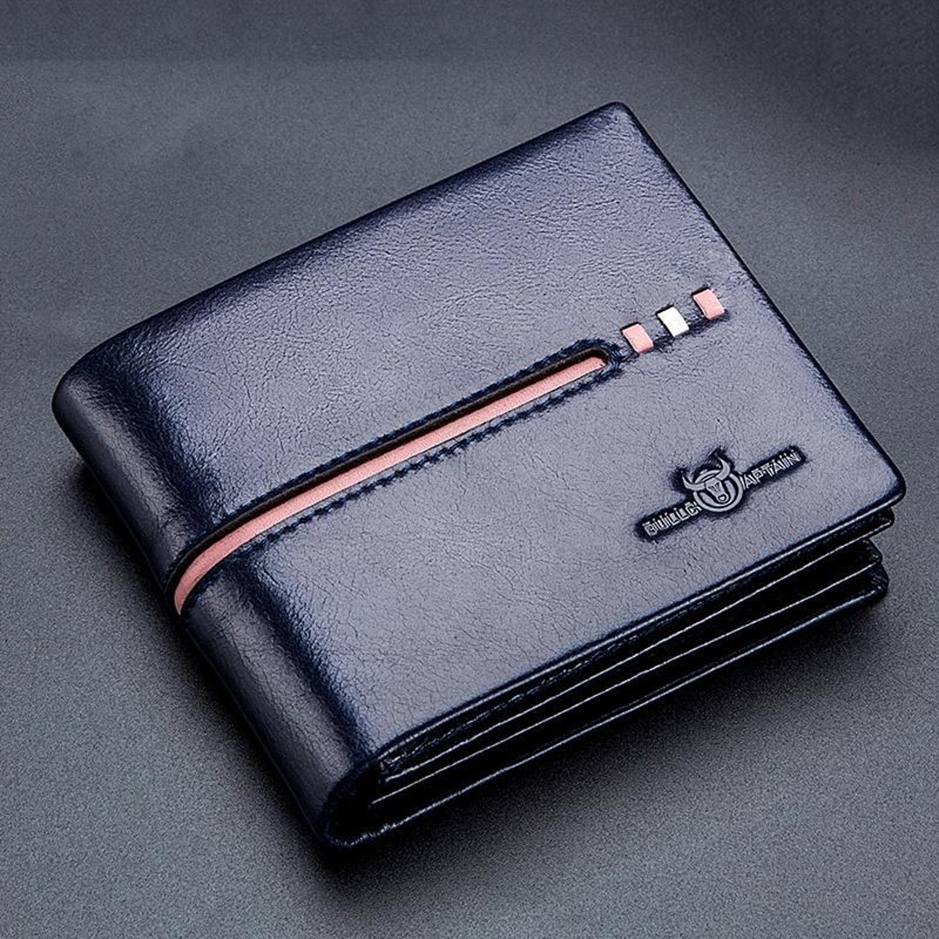 large capacity rfid anti theft cowhide leather wallet with multiple card slots blue
