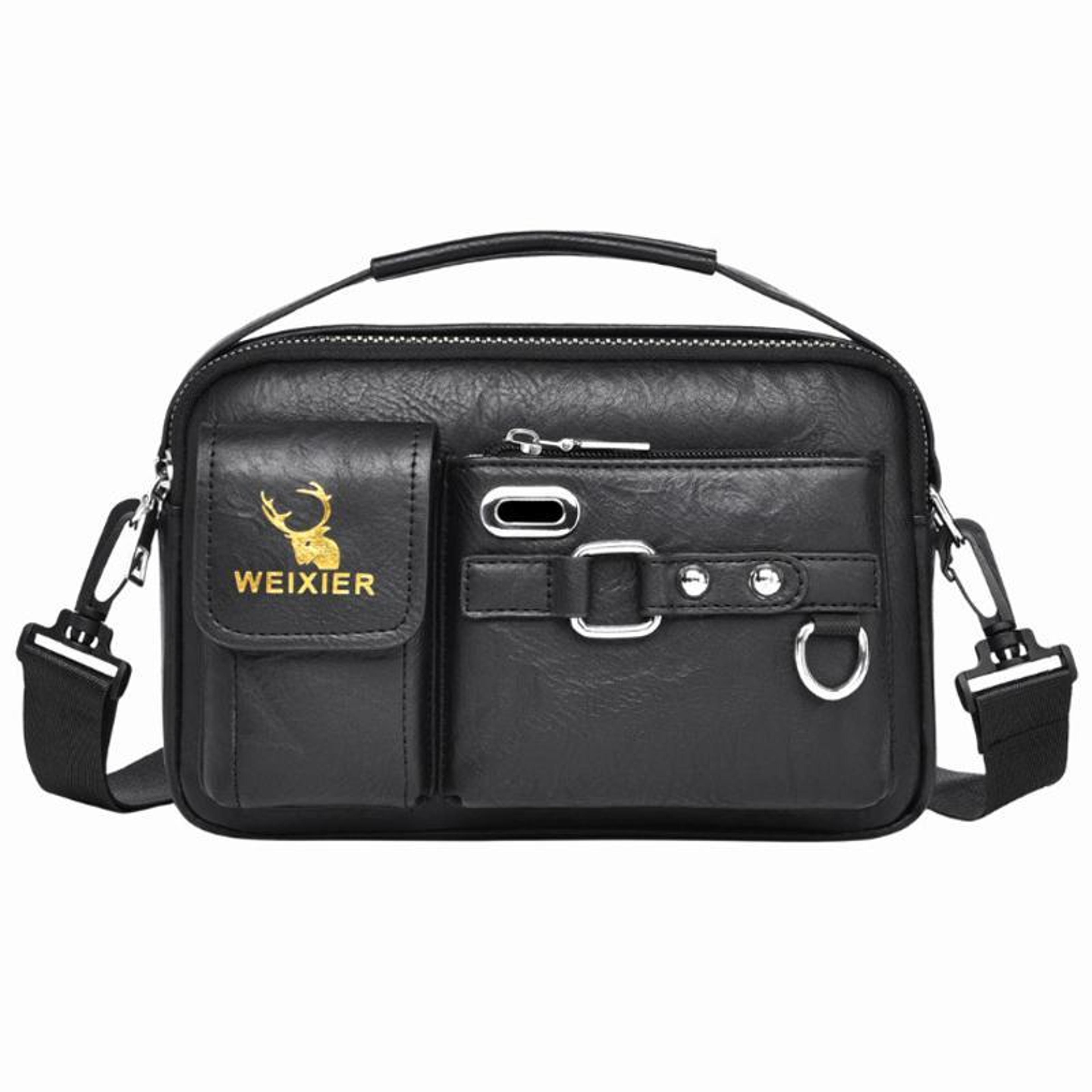 mens crossbody shoulder bag with adjustable strap and multiple compartments