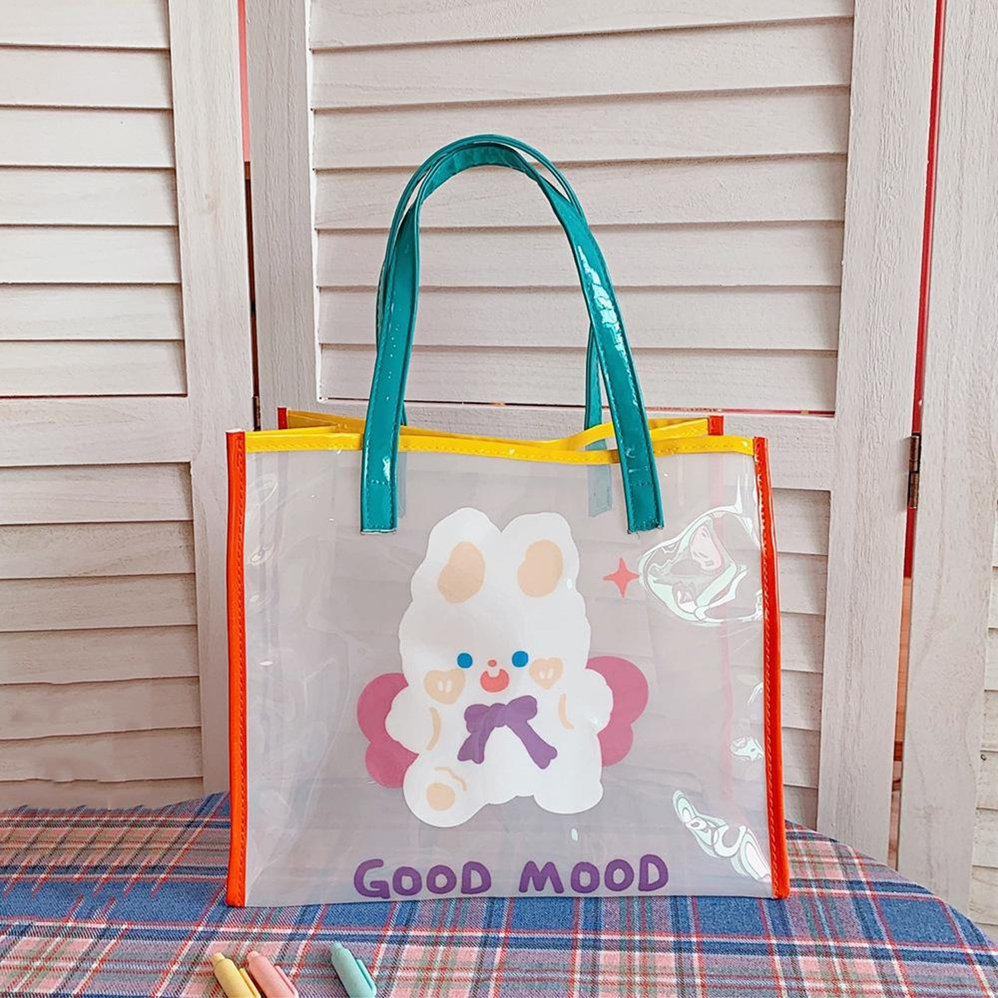 transparent jelly shoulder bag for girls with cartoon rabbit design