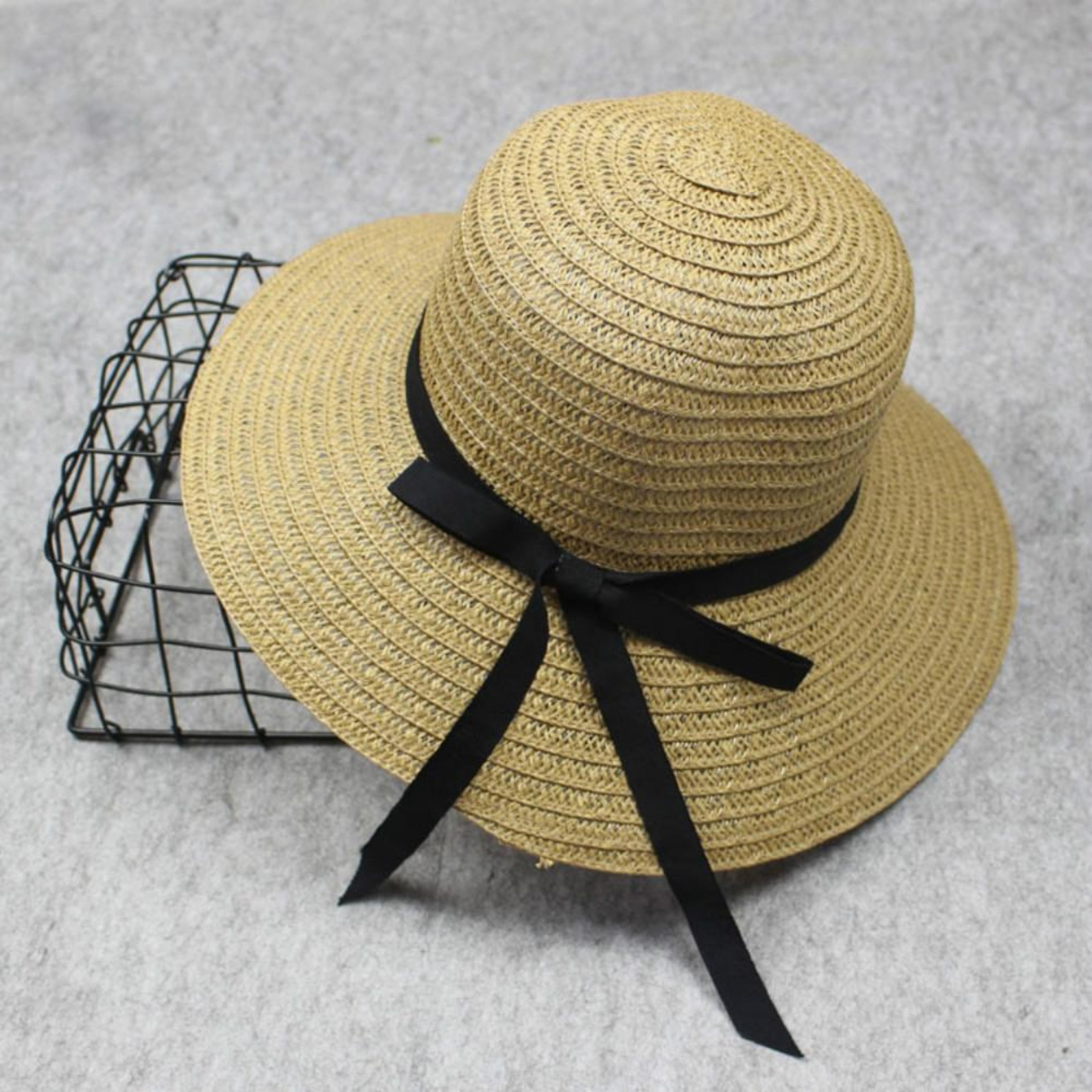 womens wide brim straw sun hat with bow foldable beach hat