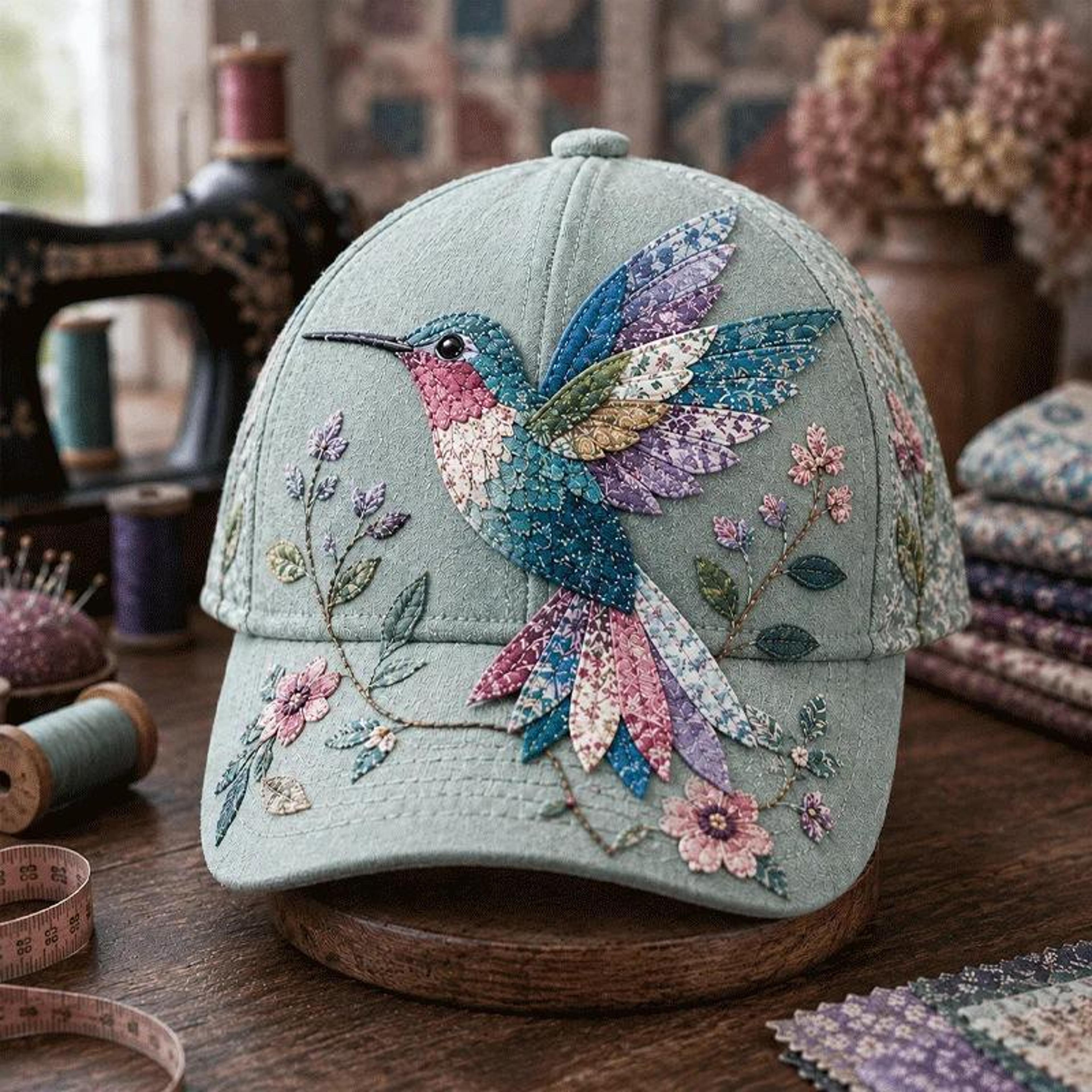 vintage hummingbird sun hat for women with animal-inspired design