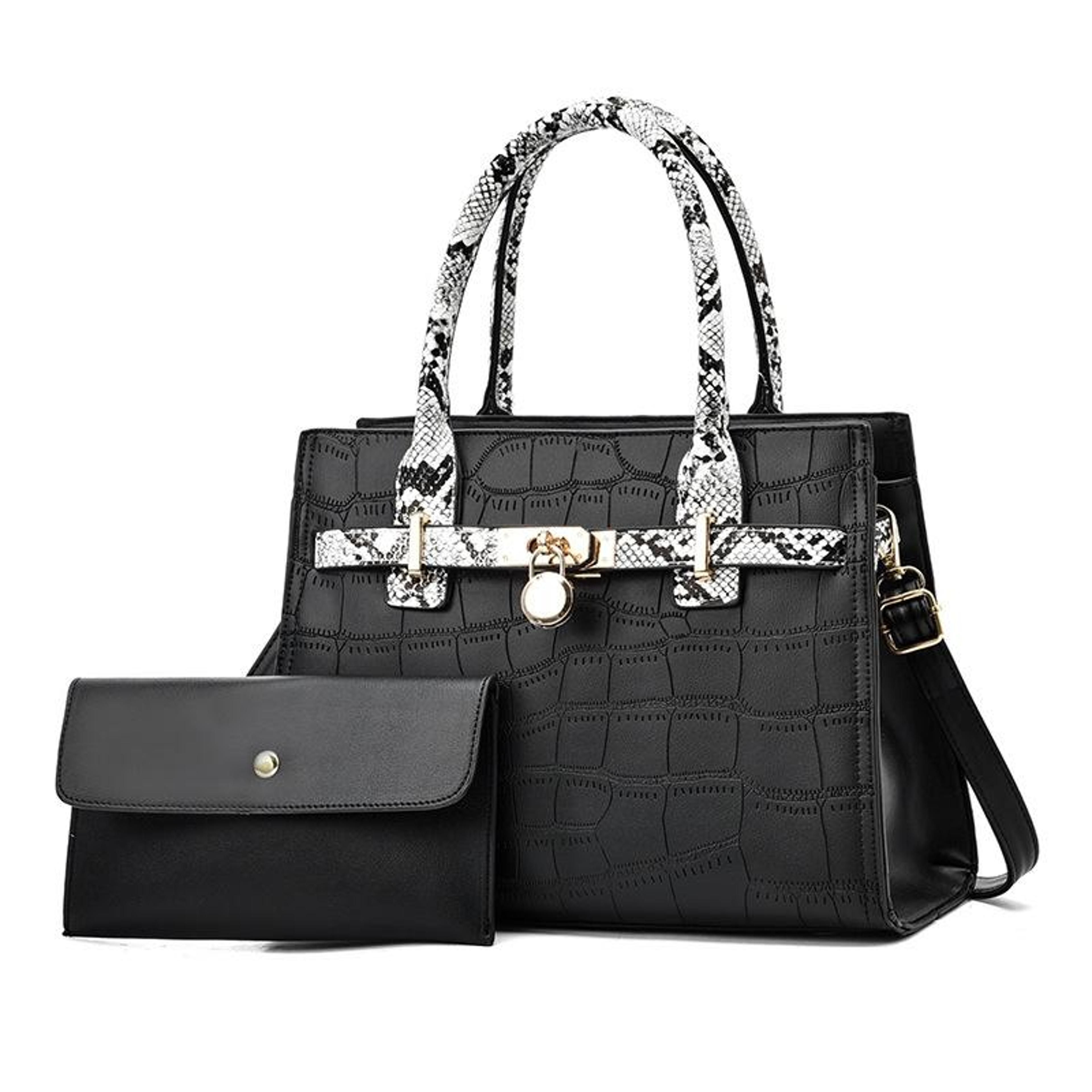 large capacity pu leather tote bag set with matching clutch