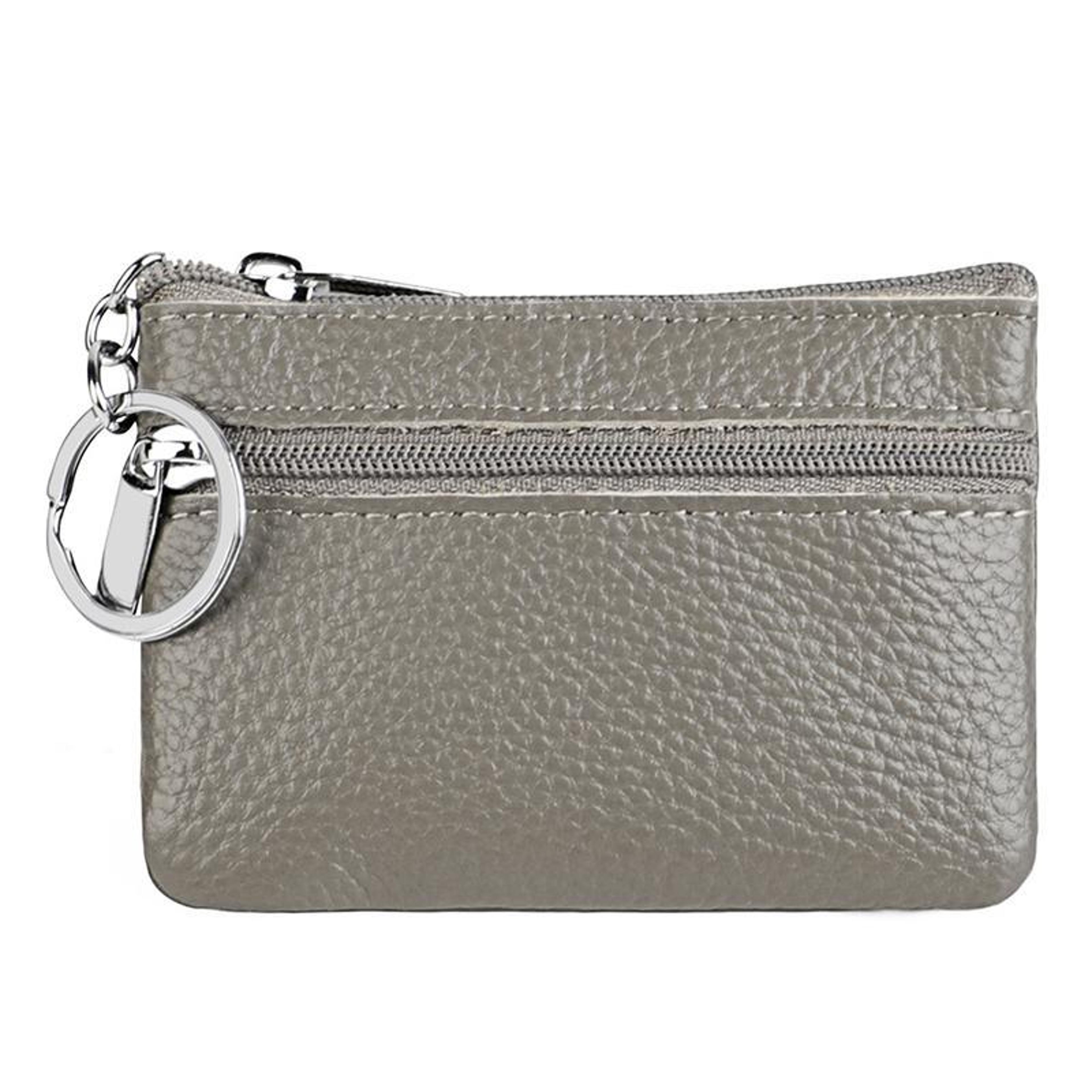 genuine leather zipper coin purse in dark green