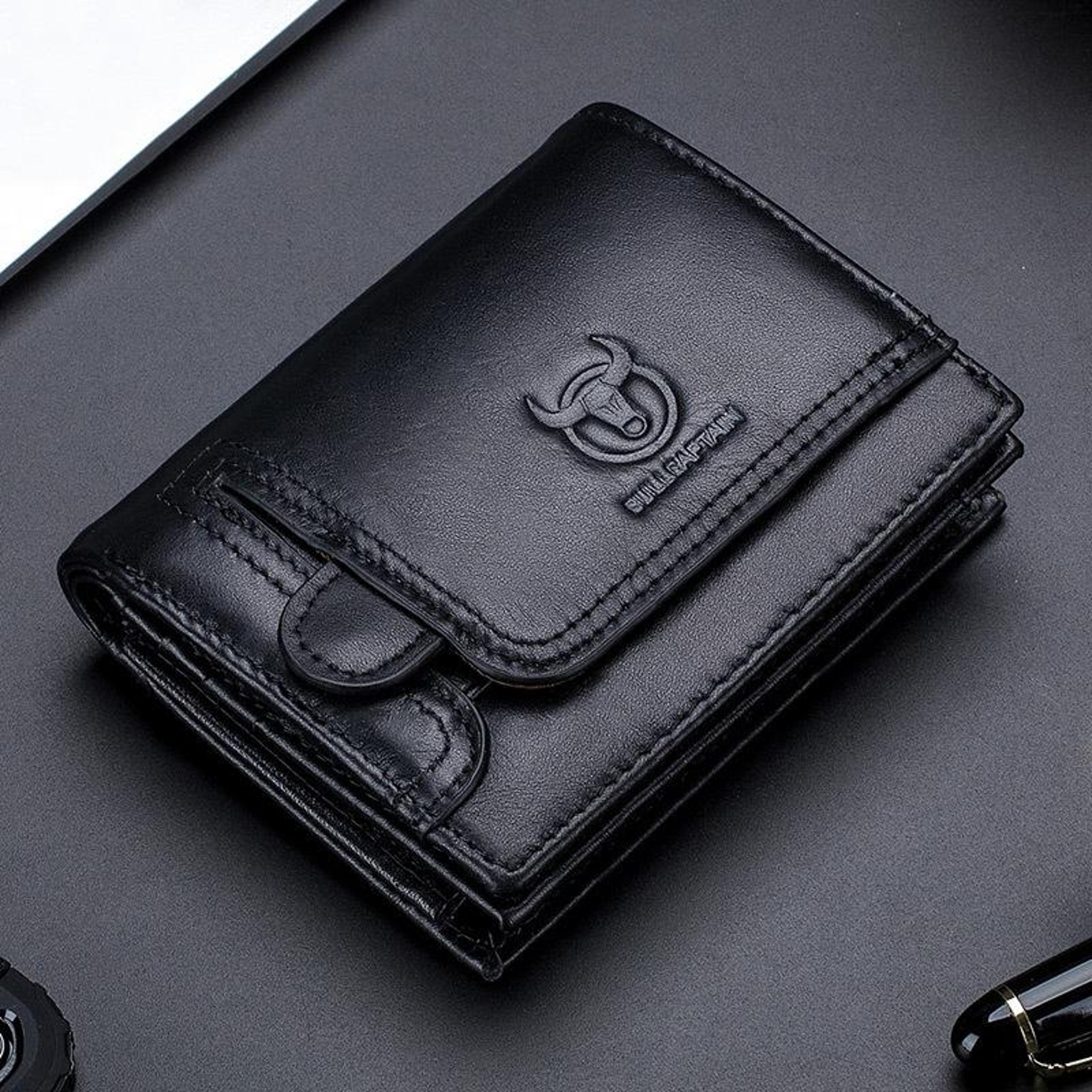 rfid blocking genuine cowhide leather wallet for men with coin pocket