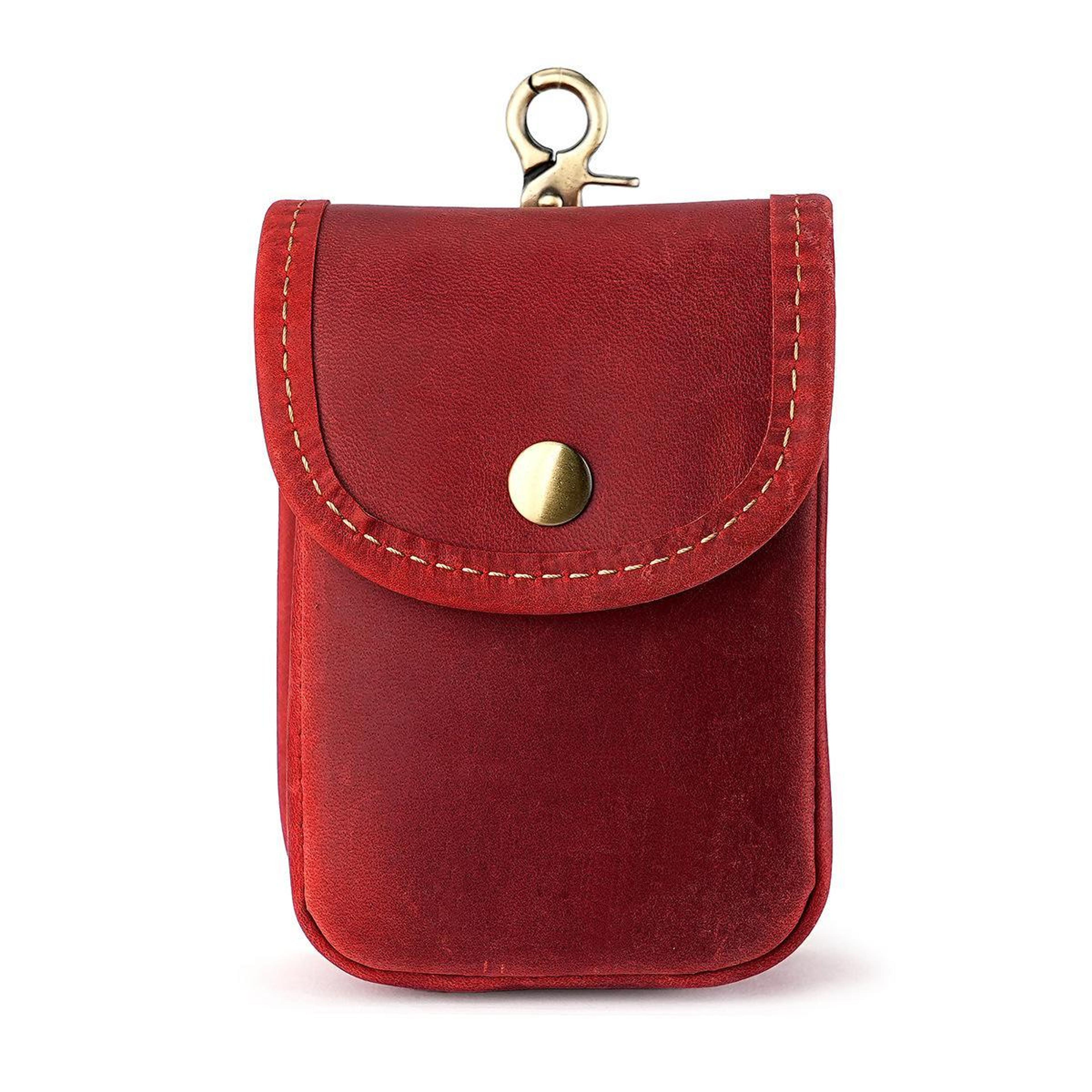 vintage leather waist bag for men with clip on coin and key storage