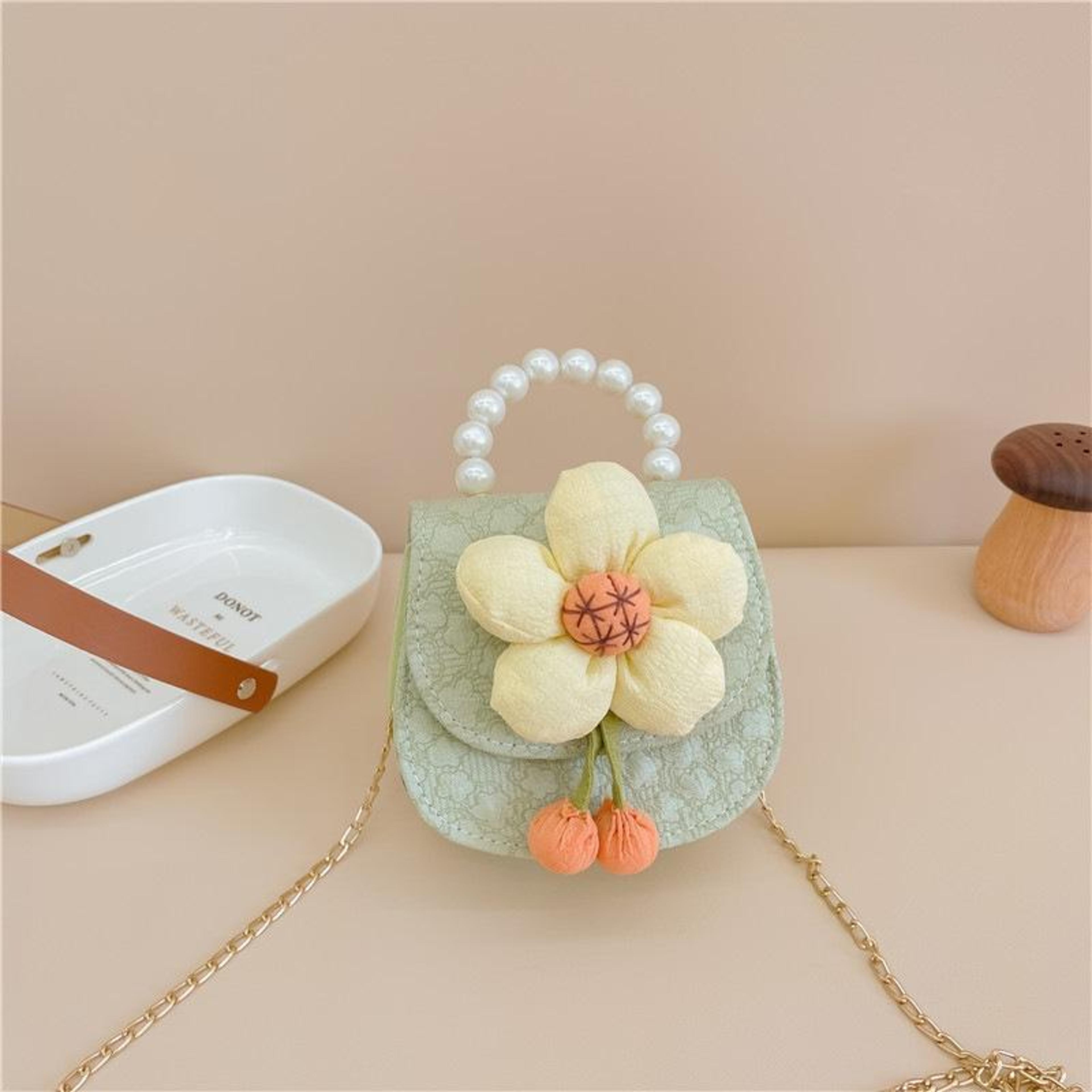 childrens flower pearl crossbody handbag for girls