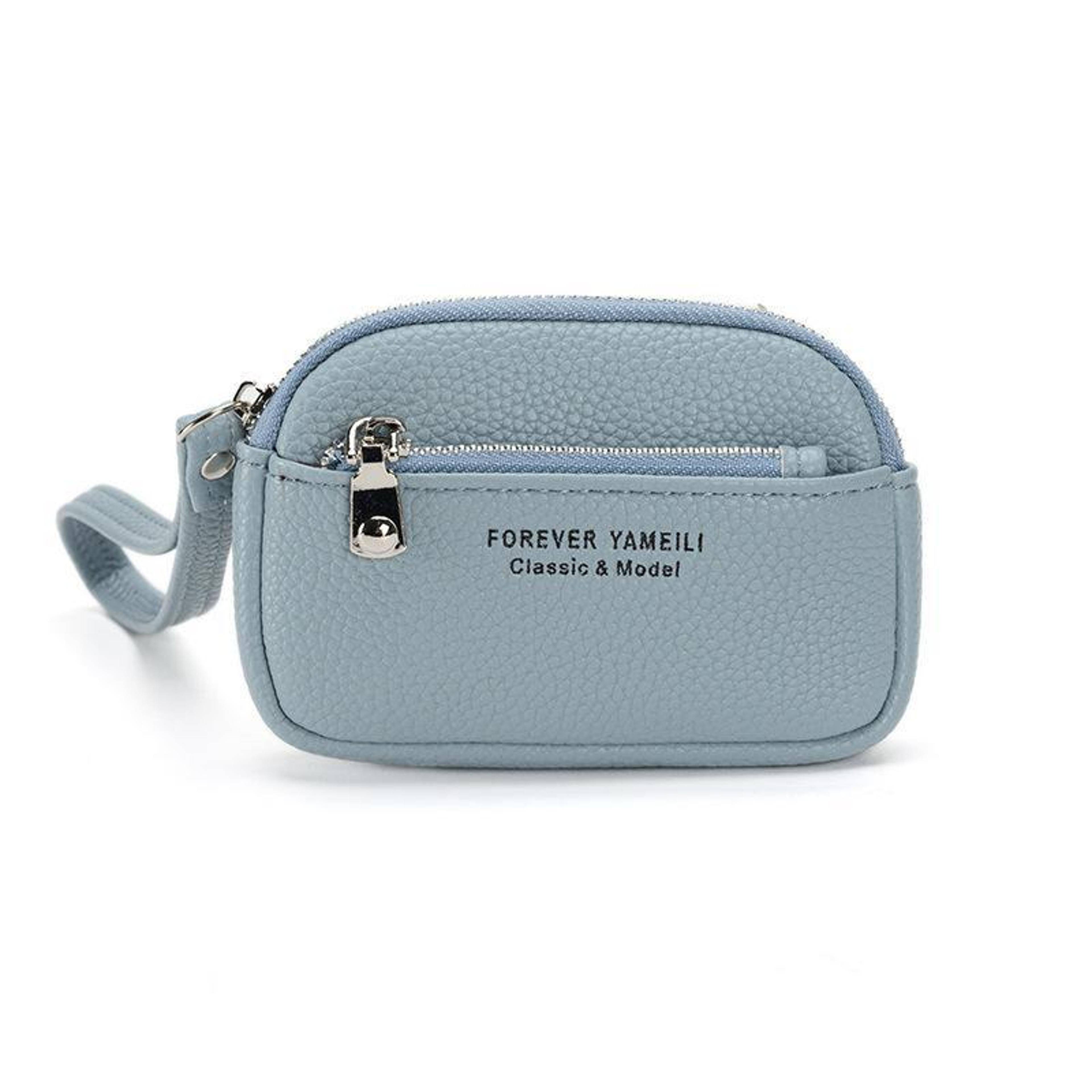 womens zip coin purse and card holder with dual zipper pockets