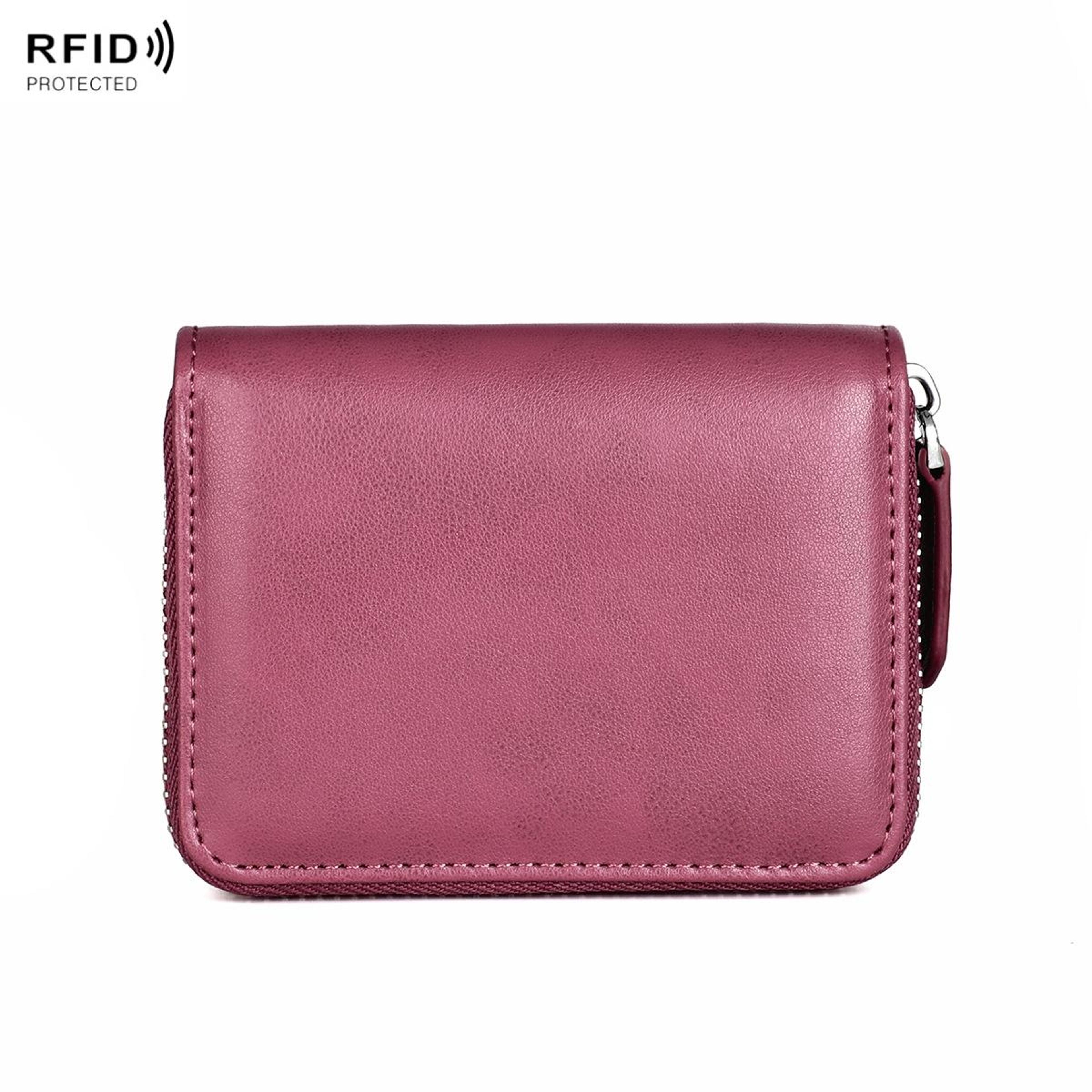 rfid anti theft leather coin purse with zipper closure