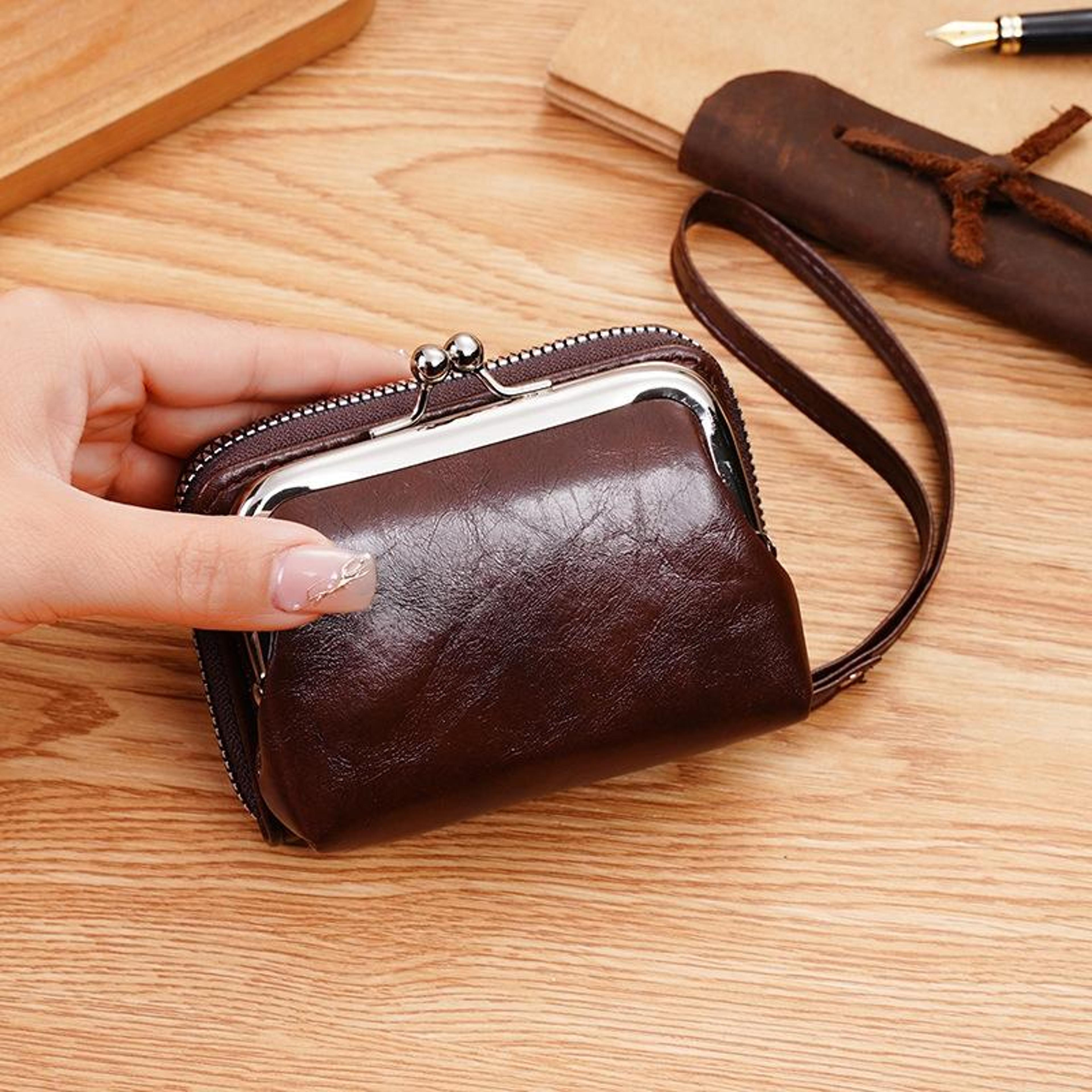 womens buckle coin purse with card slots and detachable handle