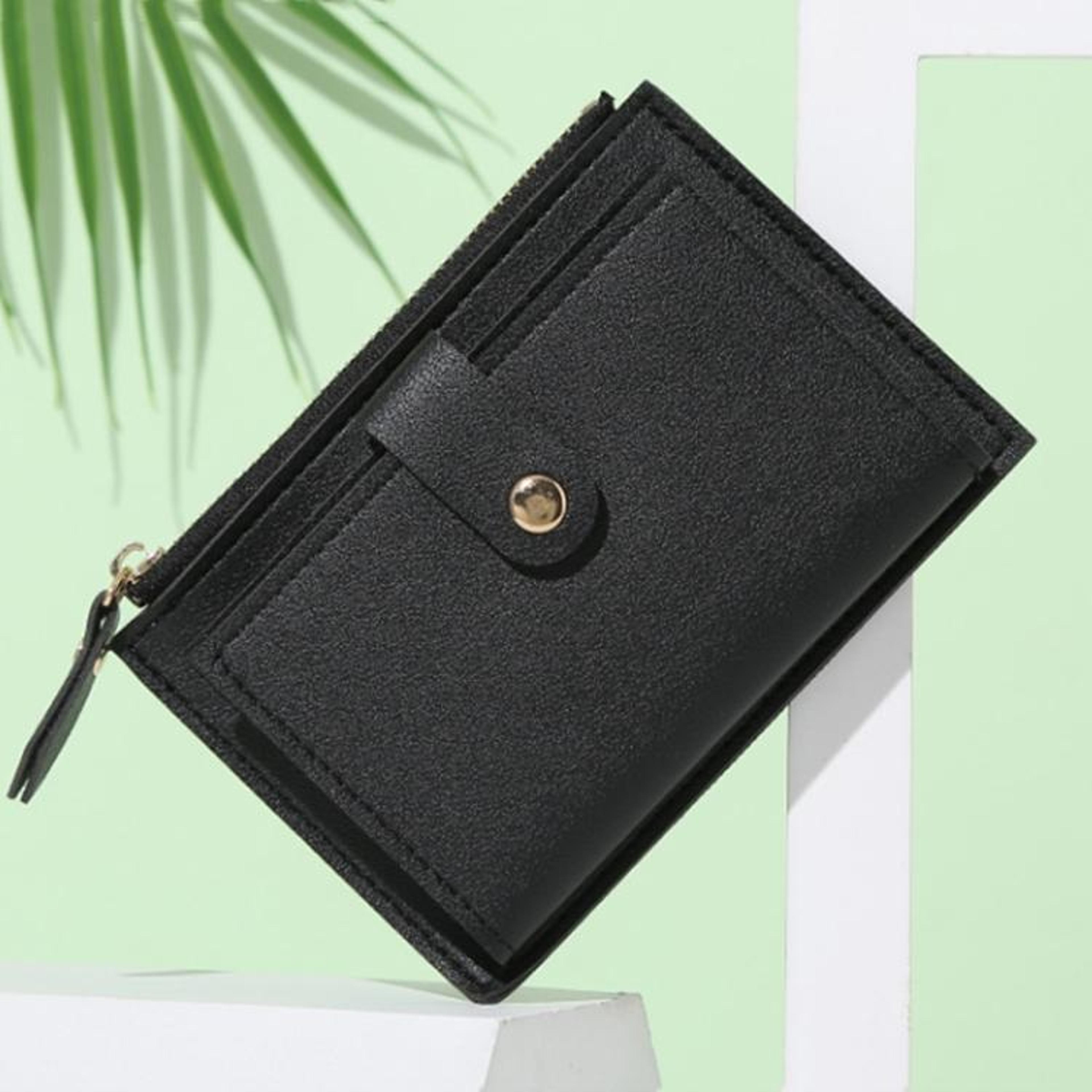 womens slim pu leather wallet with crocodile pattern and metal buckle
