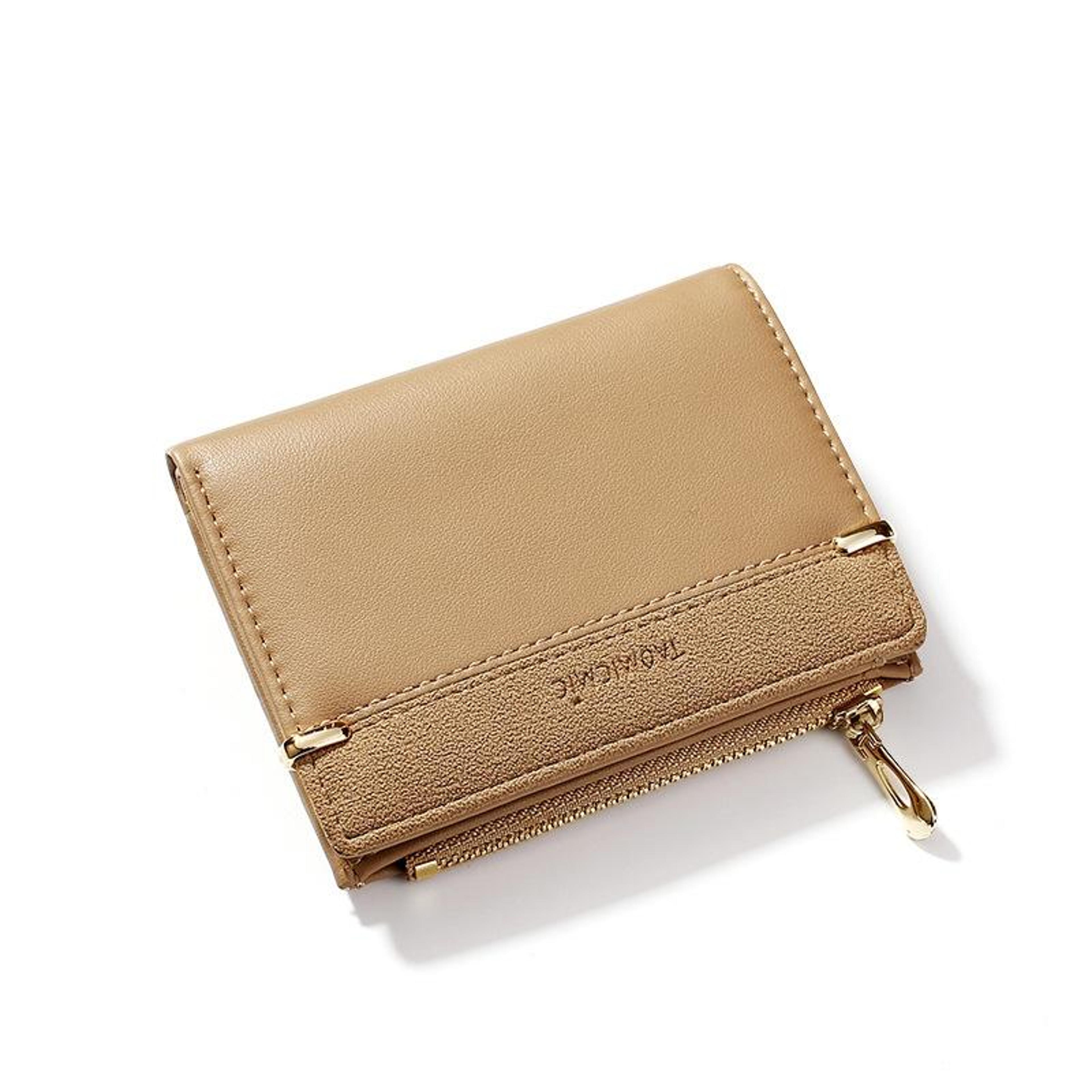 womens compact pu leather bifold wallet with zipper coin purse and card slots