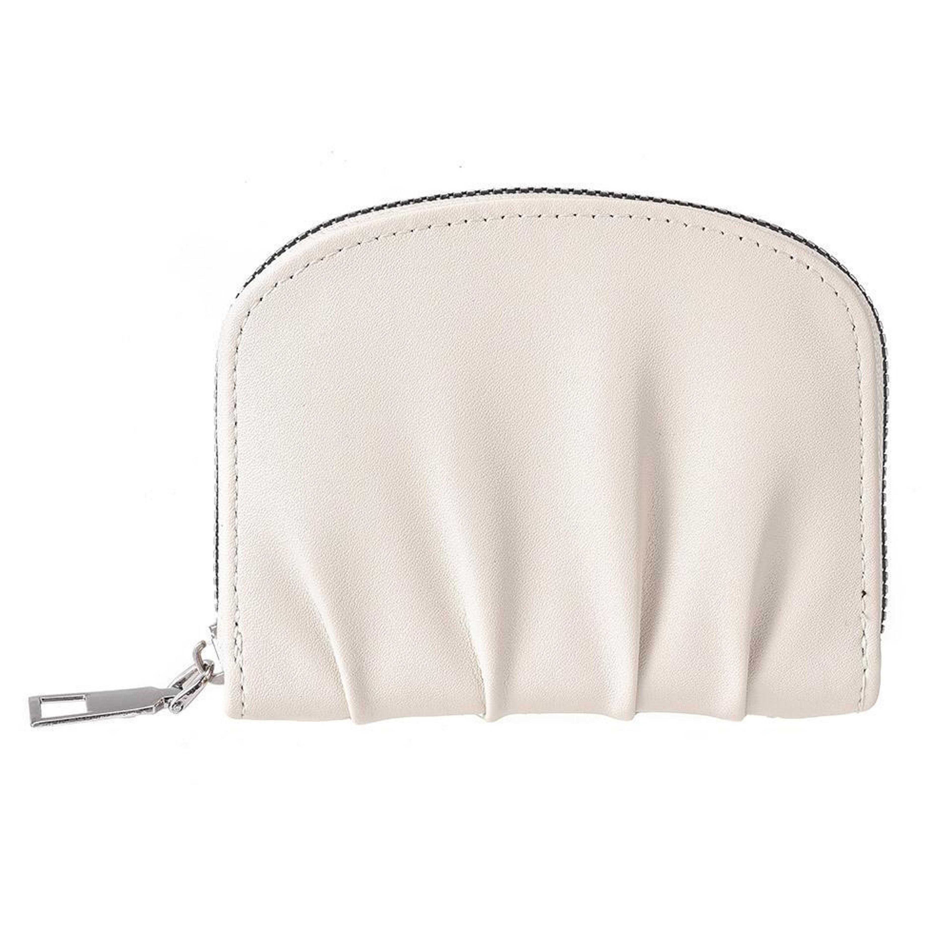 womens pleated pu leather short wallet with zipper coin purse