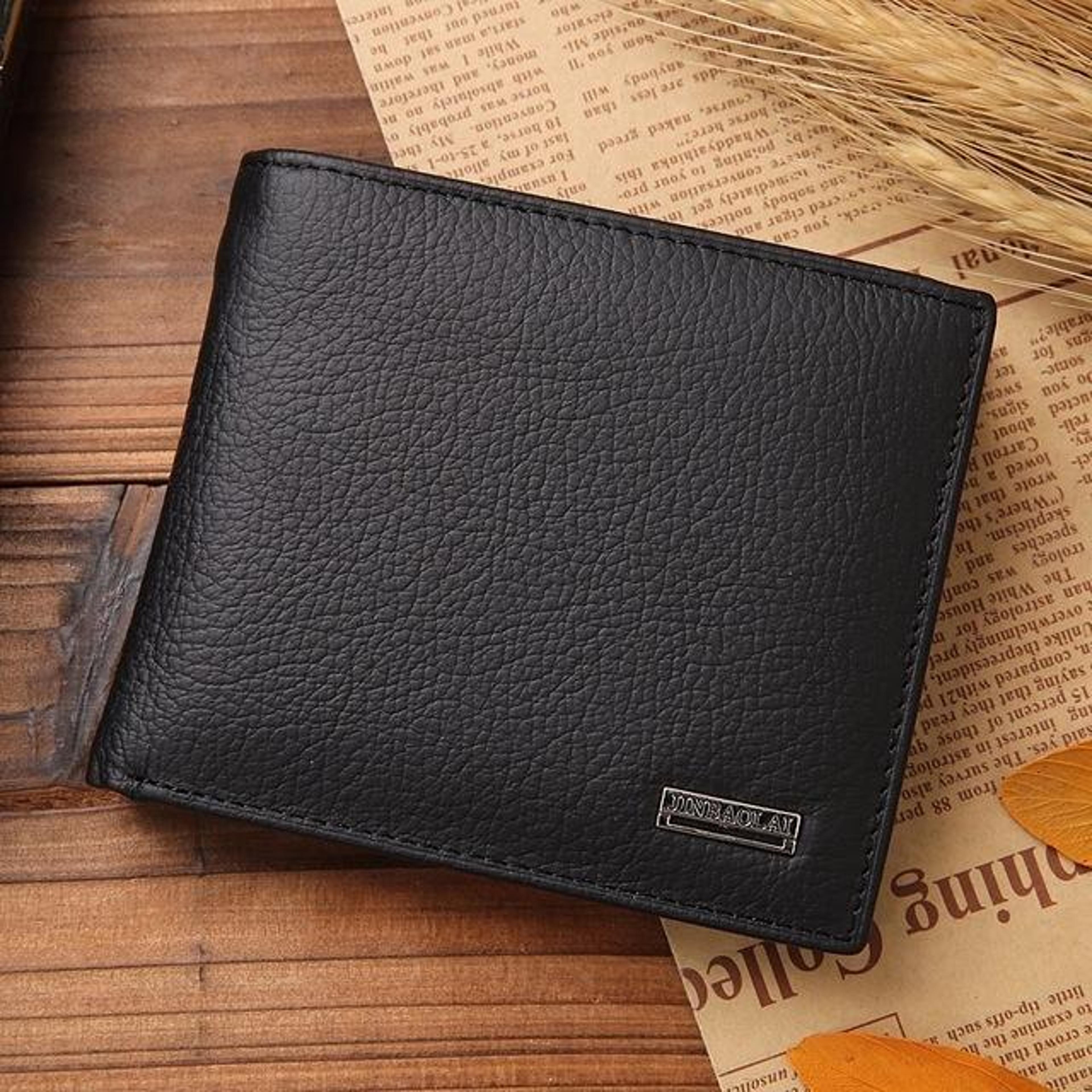mens genuine leather bifold wallet with coin pocket and card slots