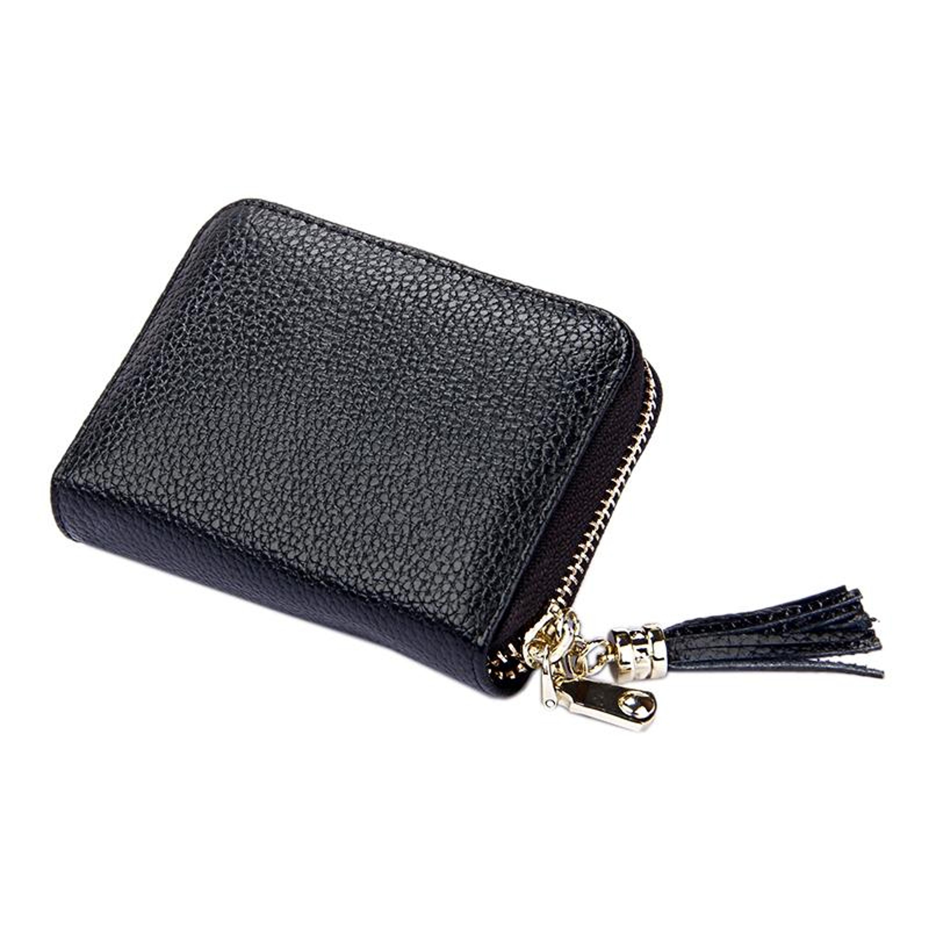Womens Genuine Cowhide Leather RFID Blocking Card Holder Wallet With Zipper 5