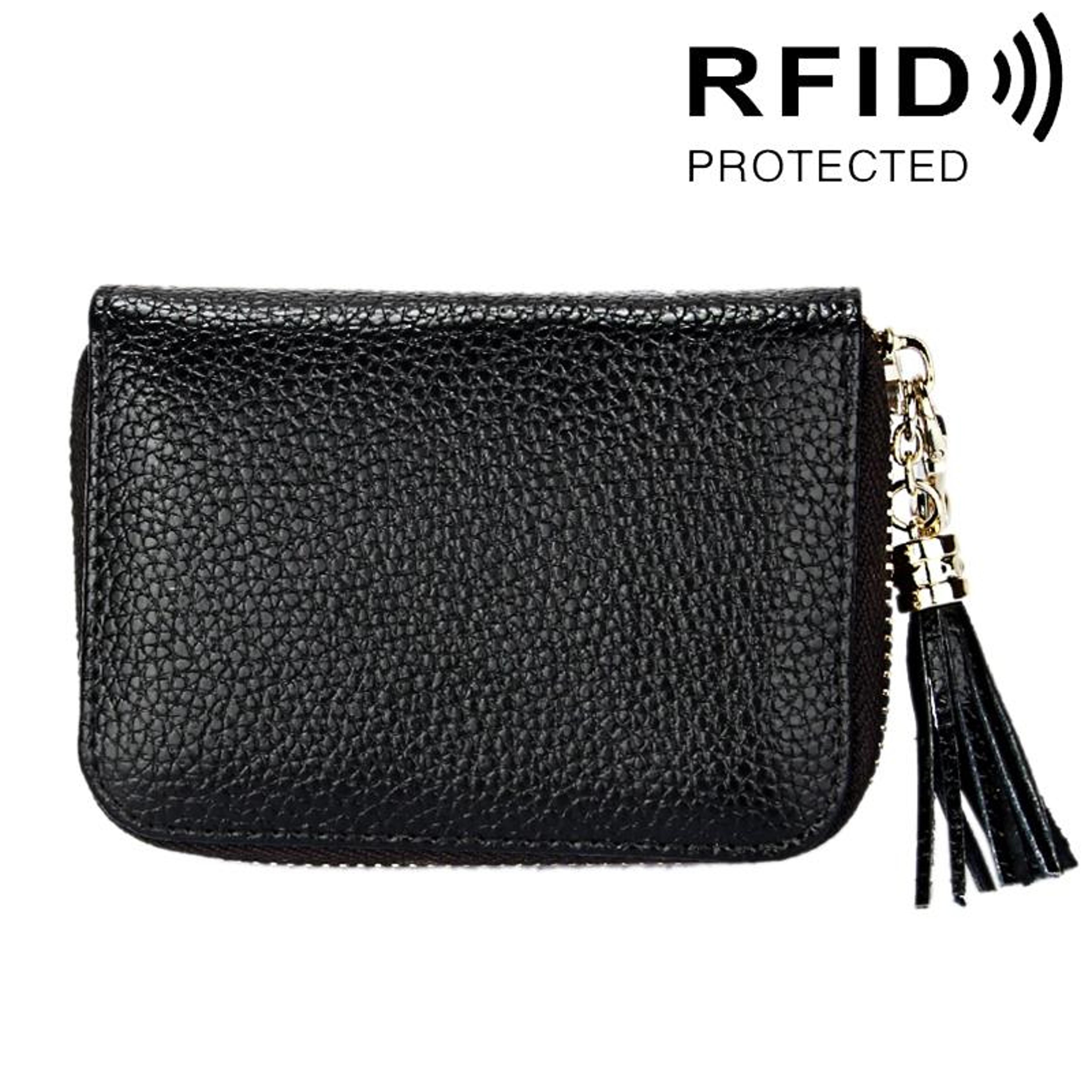 Womens Genuine Cowhide Leather RFID Blocking Card Holder Wallet With Zipper 13
