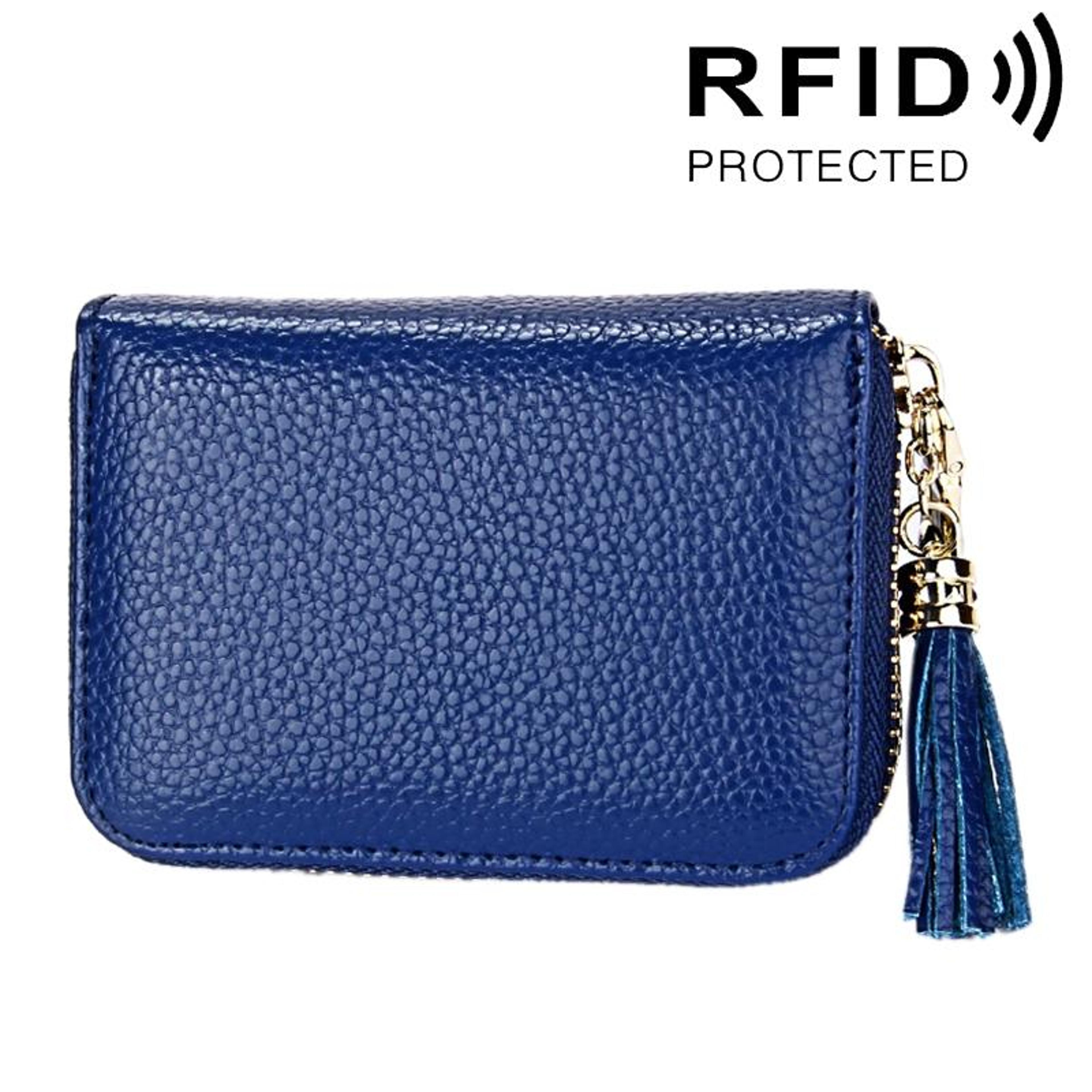 Womens Genuine Cowhide Leather RFID Blocking Card Holder Wallet With Zipper 15