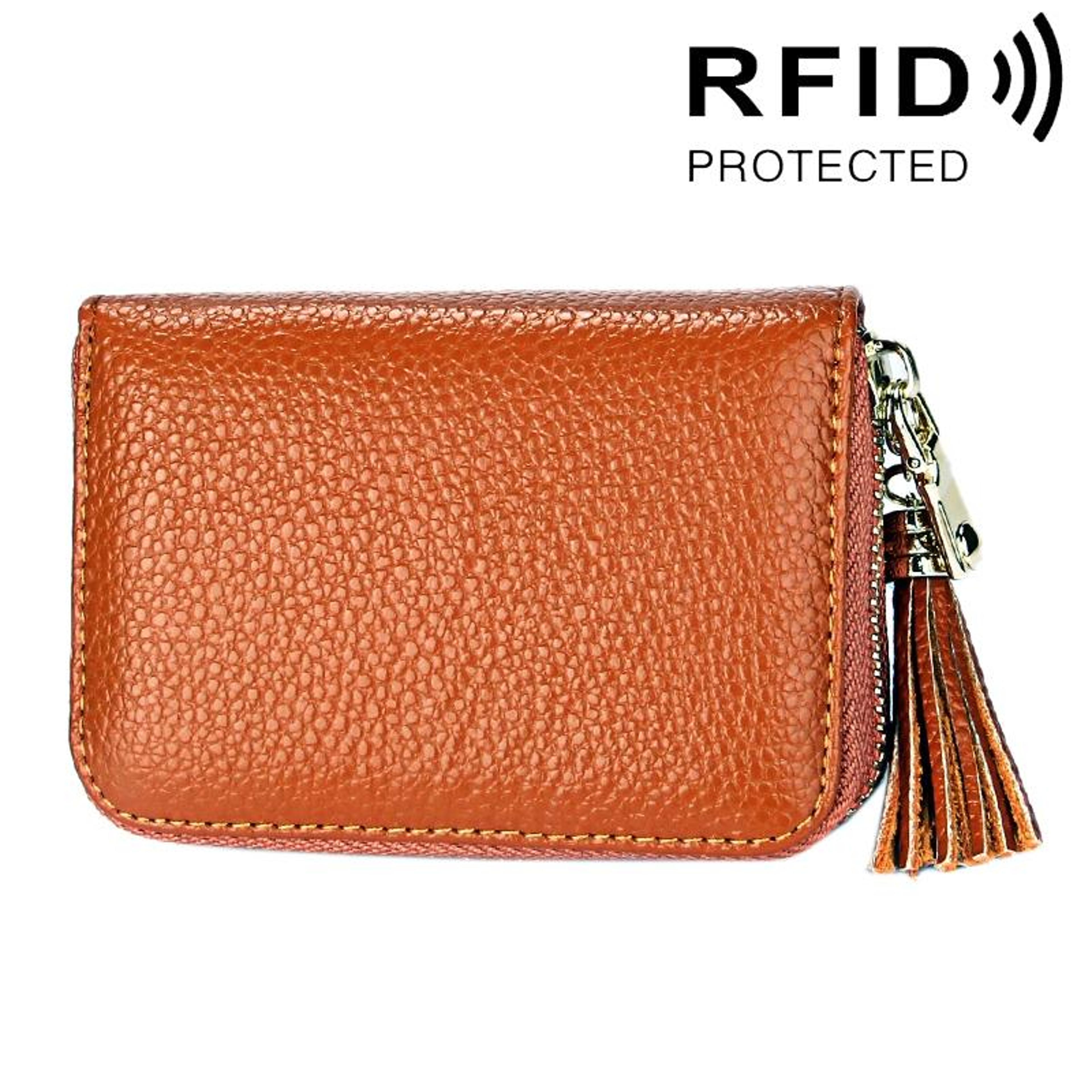 Womens Genuine Cowhide Leather RFID Blocking Card Holder Wallet With Zipper 19