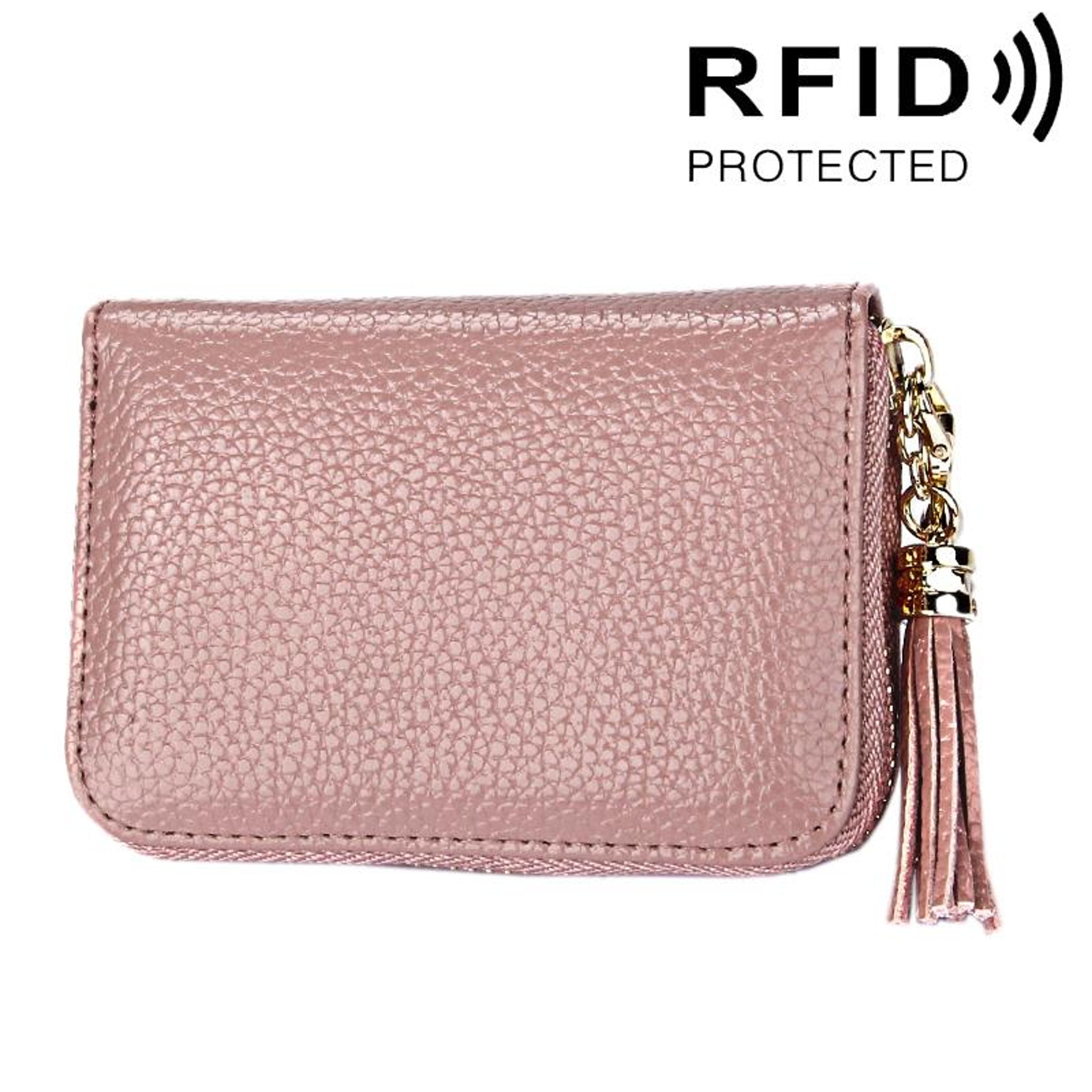 Womens Genuine Cowhide Leather RFID Blocking Card Holder Wallet With Zipper 20