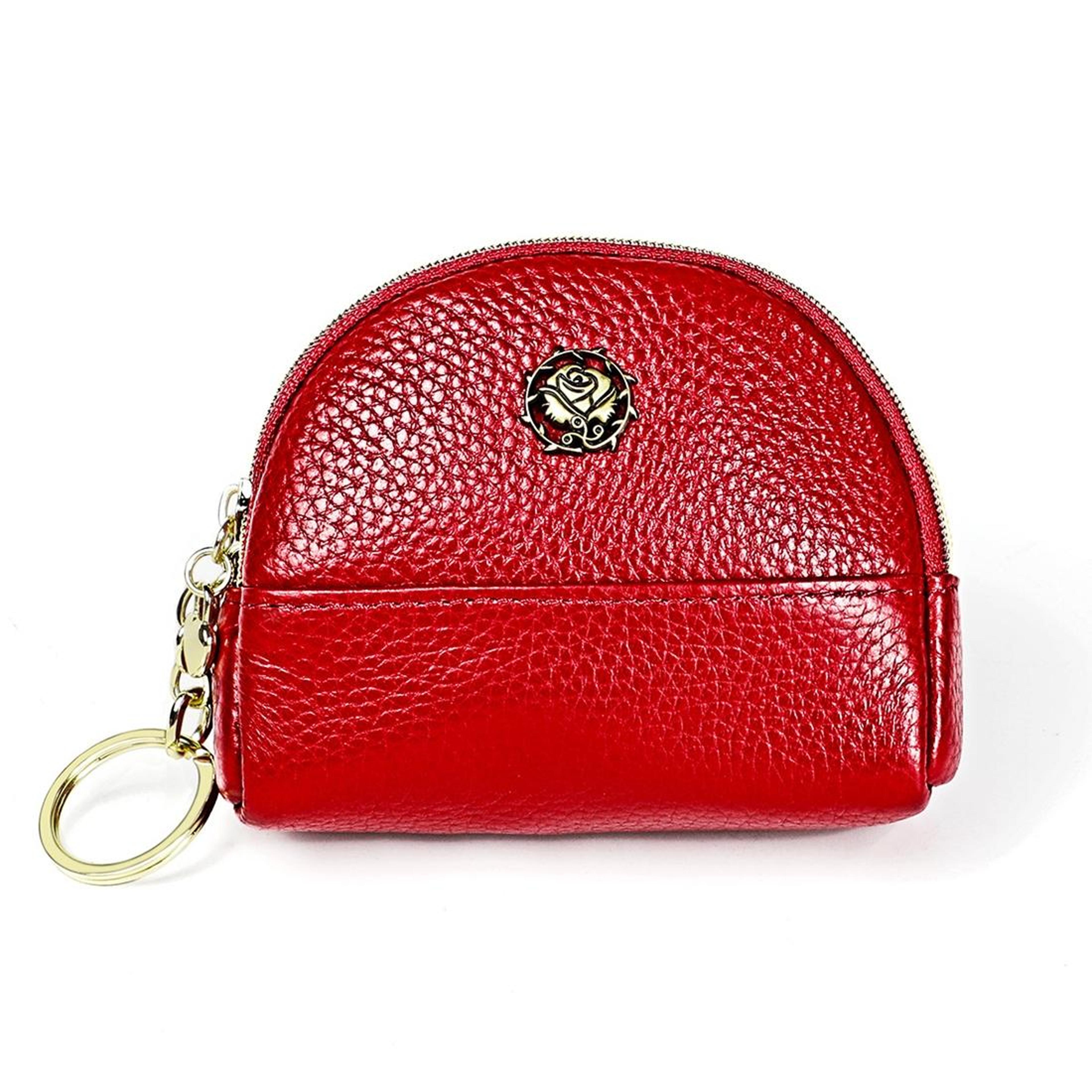 womens genuine cowhide leather double pocket zipper wallet purse