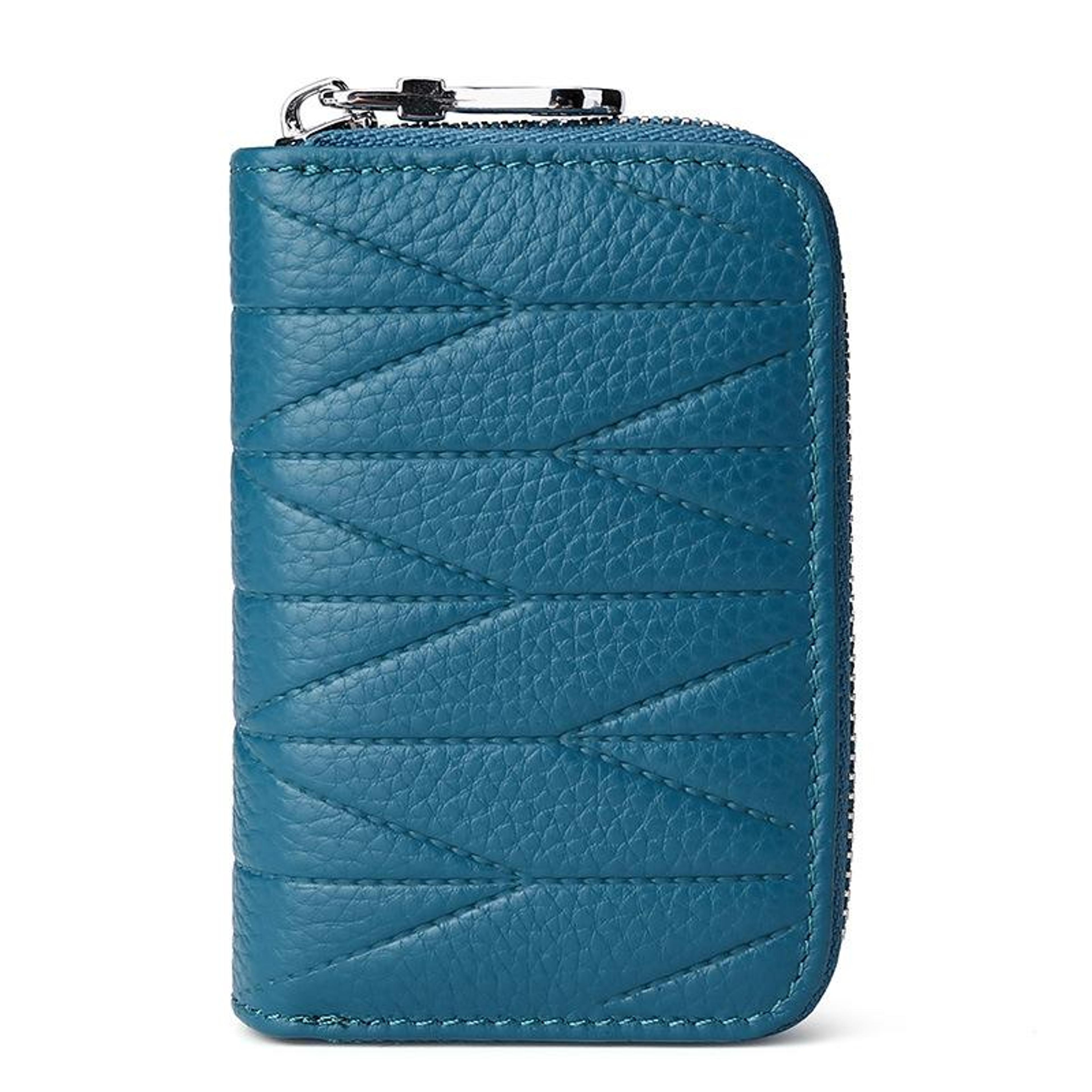 womens genuine cowhide leather zipper card holder wallet with 12 card slots