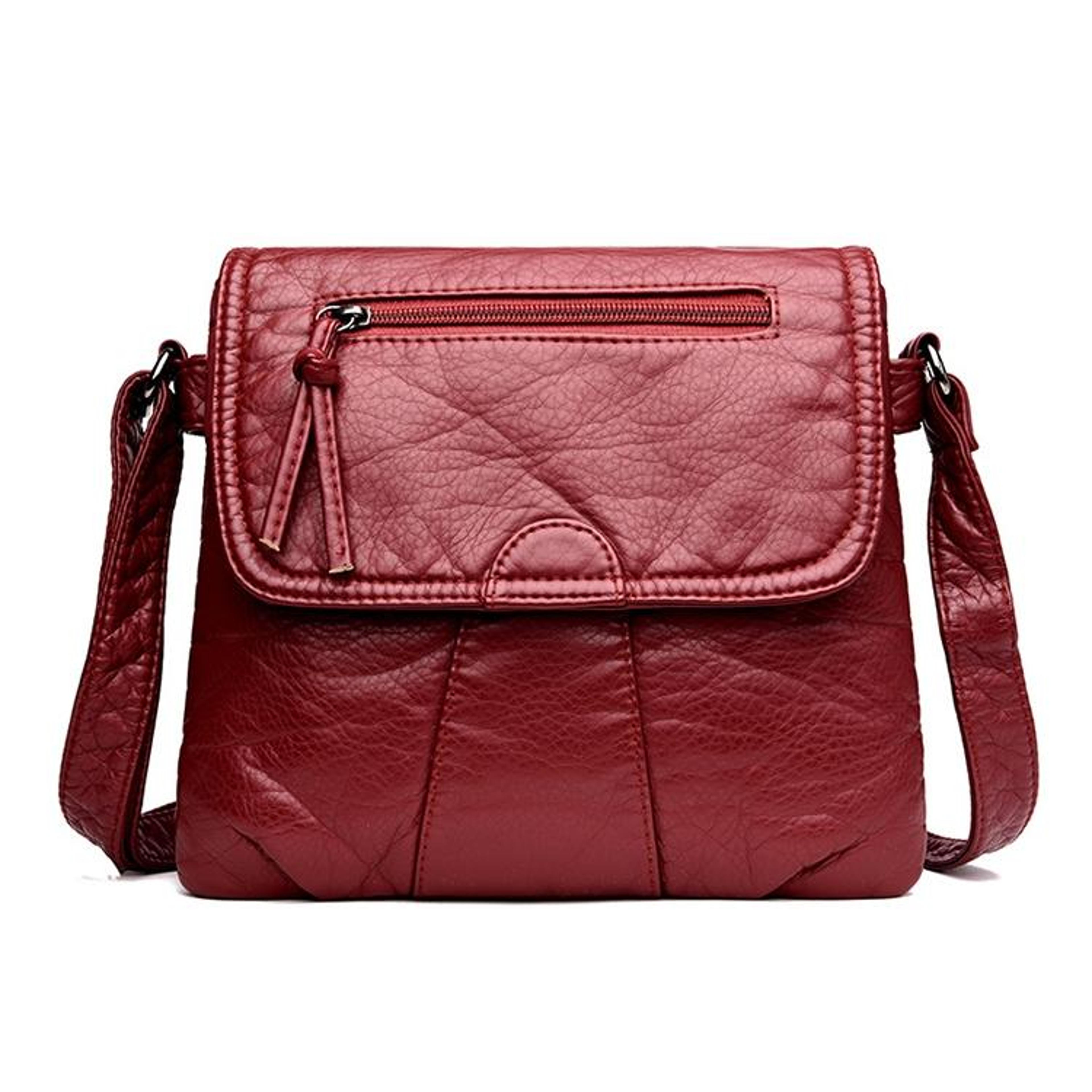 womens soft pu leather messenger bag with flap closure and multiple pockets