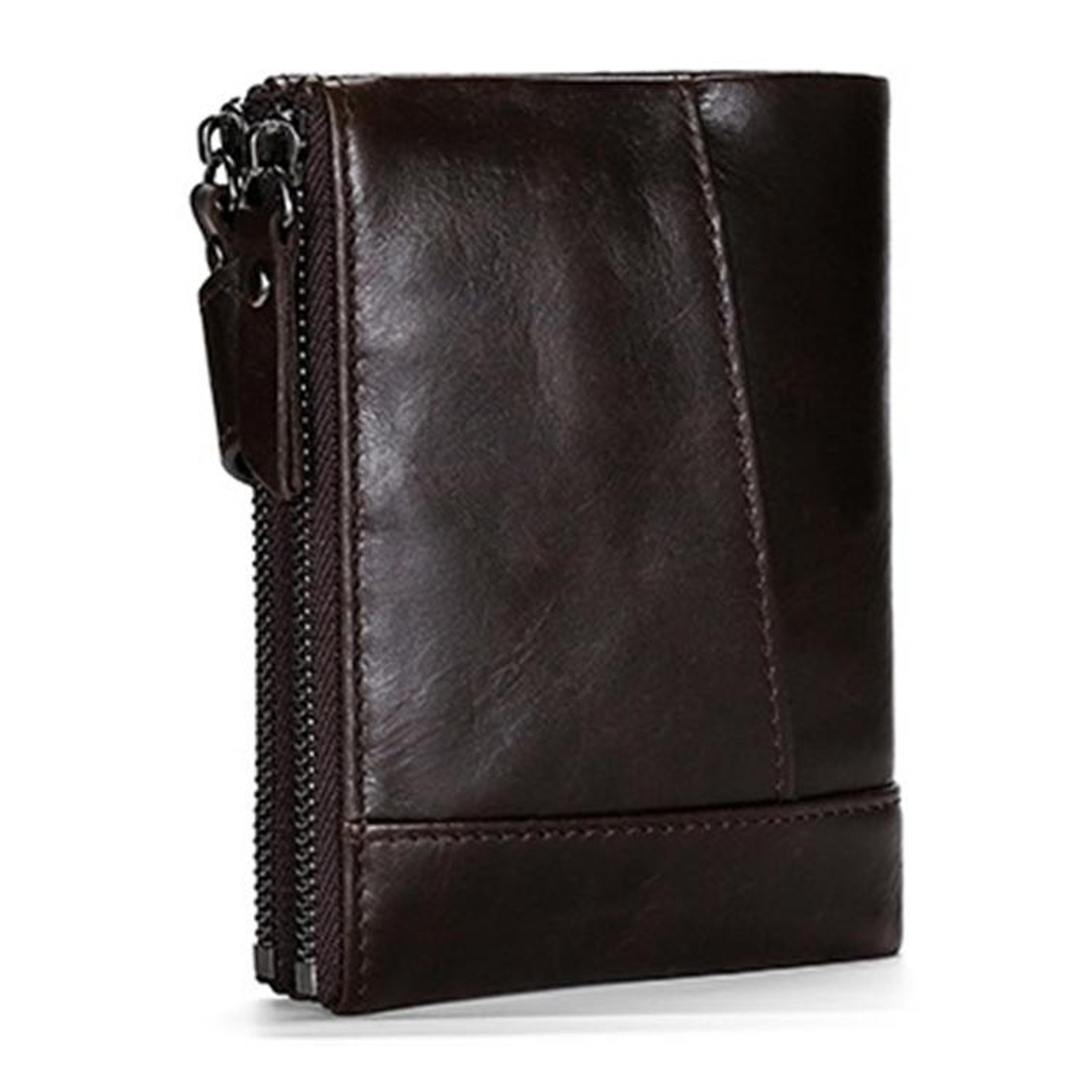 Retro Cowhide Leather Wallet With Dual Zippers And Multiple Card Slots 3