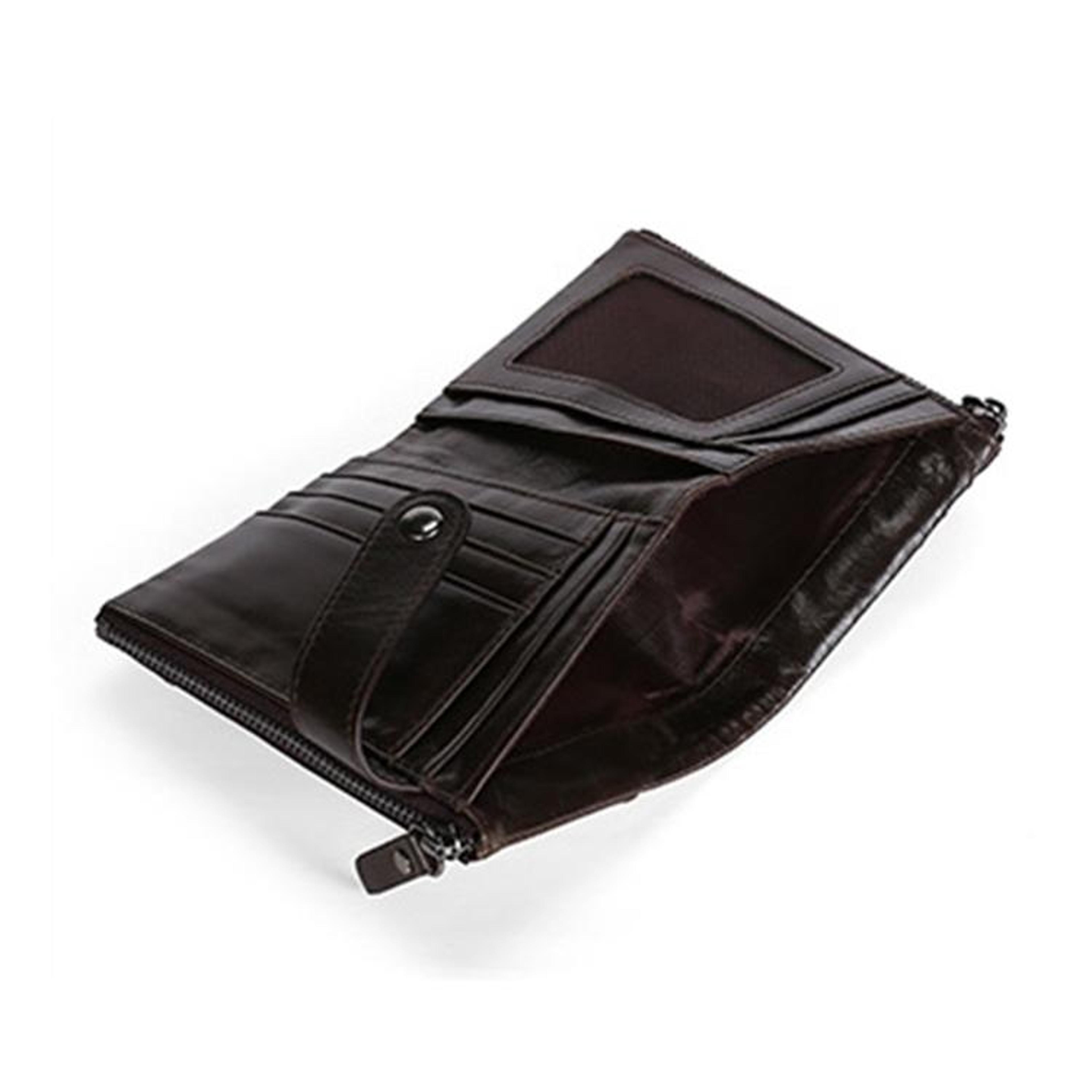 Retro Cowhide Leather Wallet With Dual Zippers And Multiple Card Slots 5