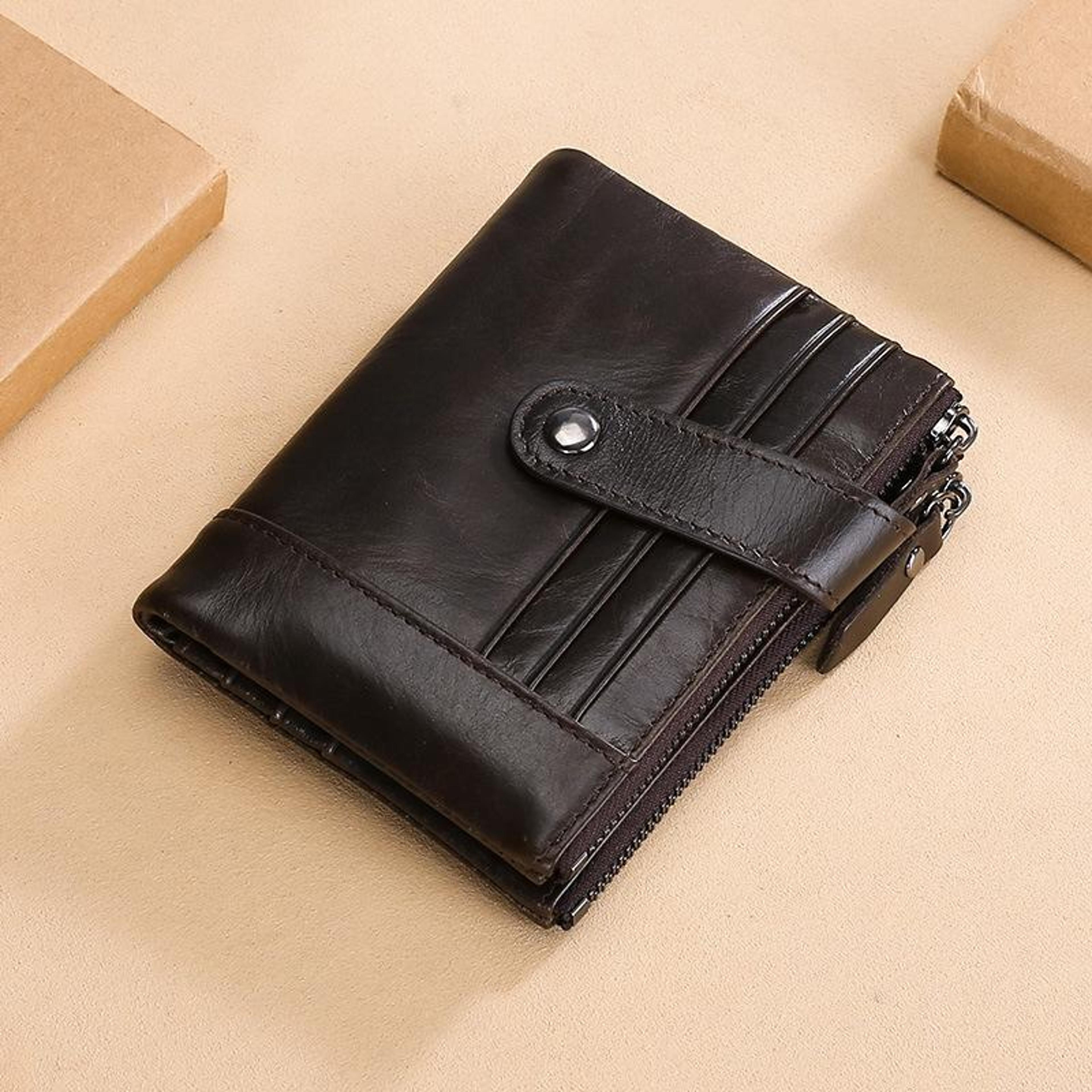 Retro Cowhide Leather Wallet With Dual Zippers And Multiple Card Slots 10