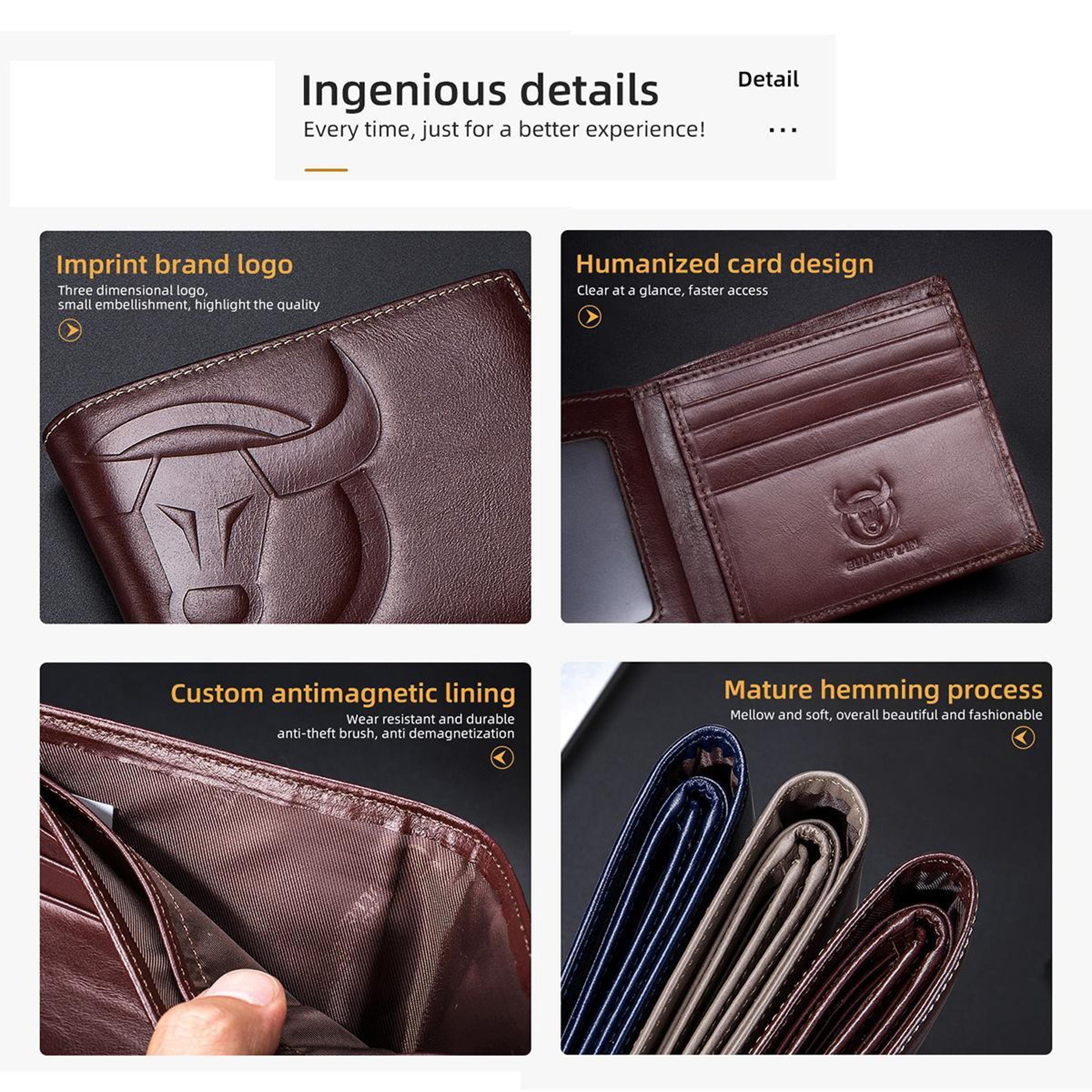 RFID Blocking Cowhide Leather Wallet With Multiple Card Slots 5