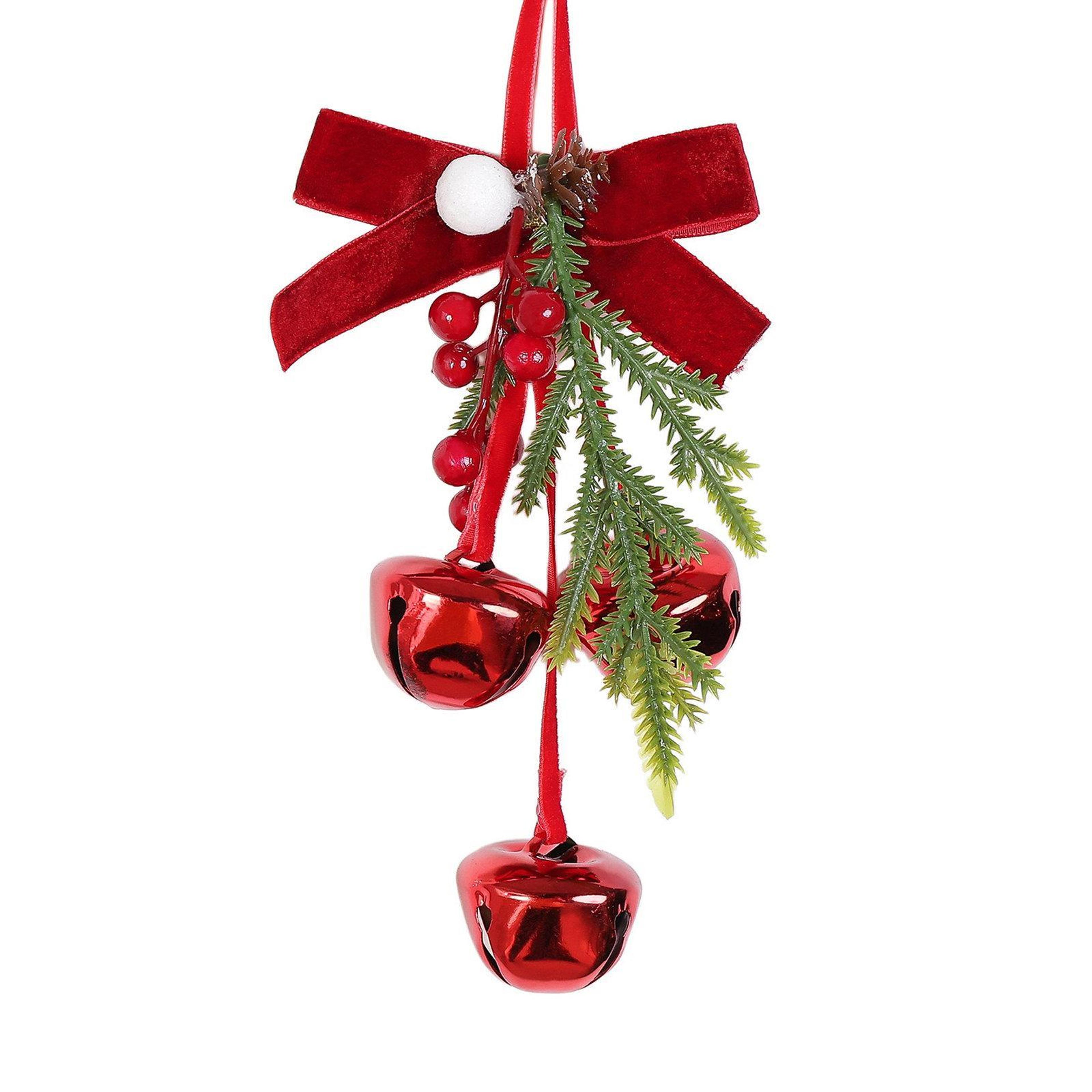 christmas bow hanging ornaments with bells and decorative balls
