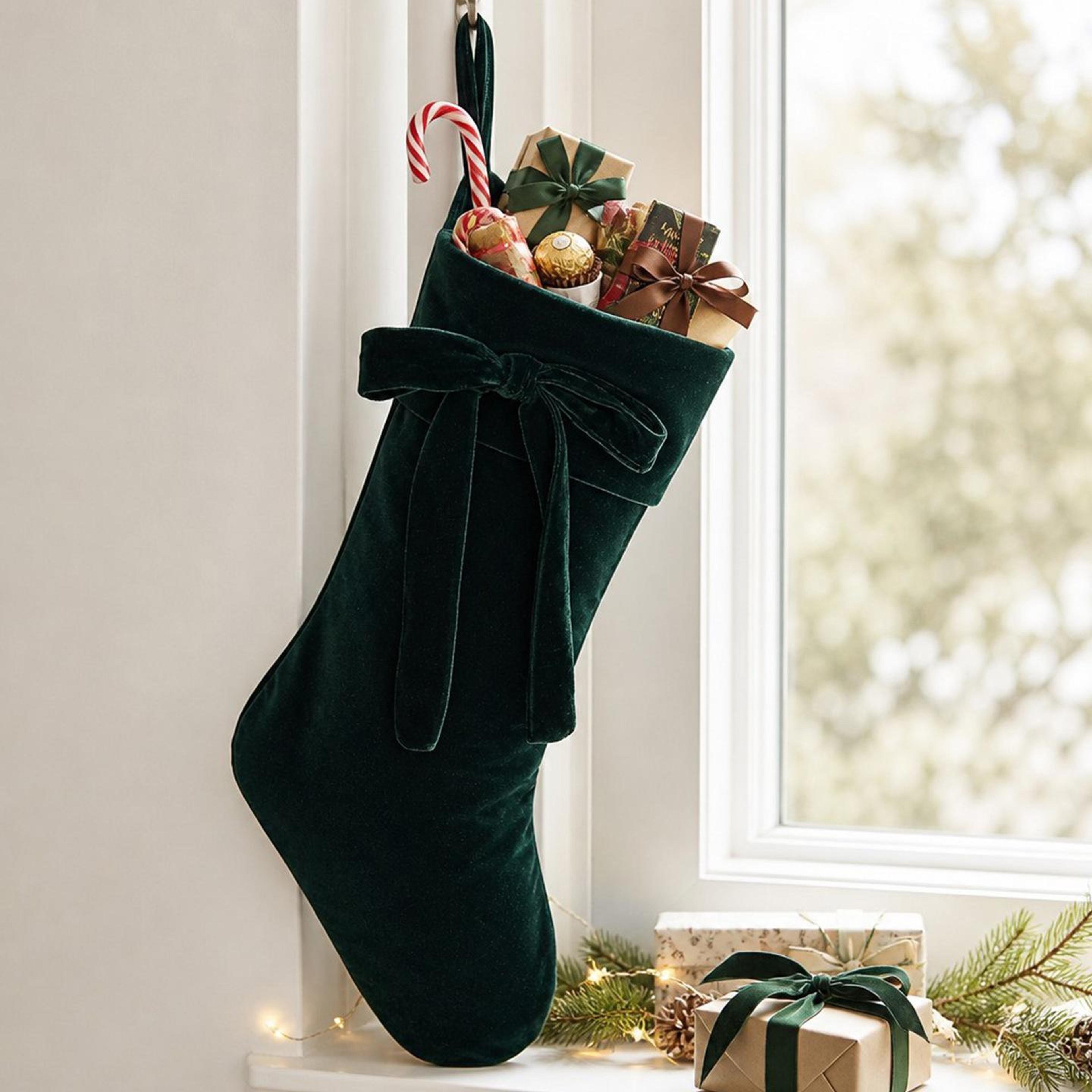 Velvet Christmas Stocking With Plush Fabric And Decorative Holiday Bow 4