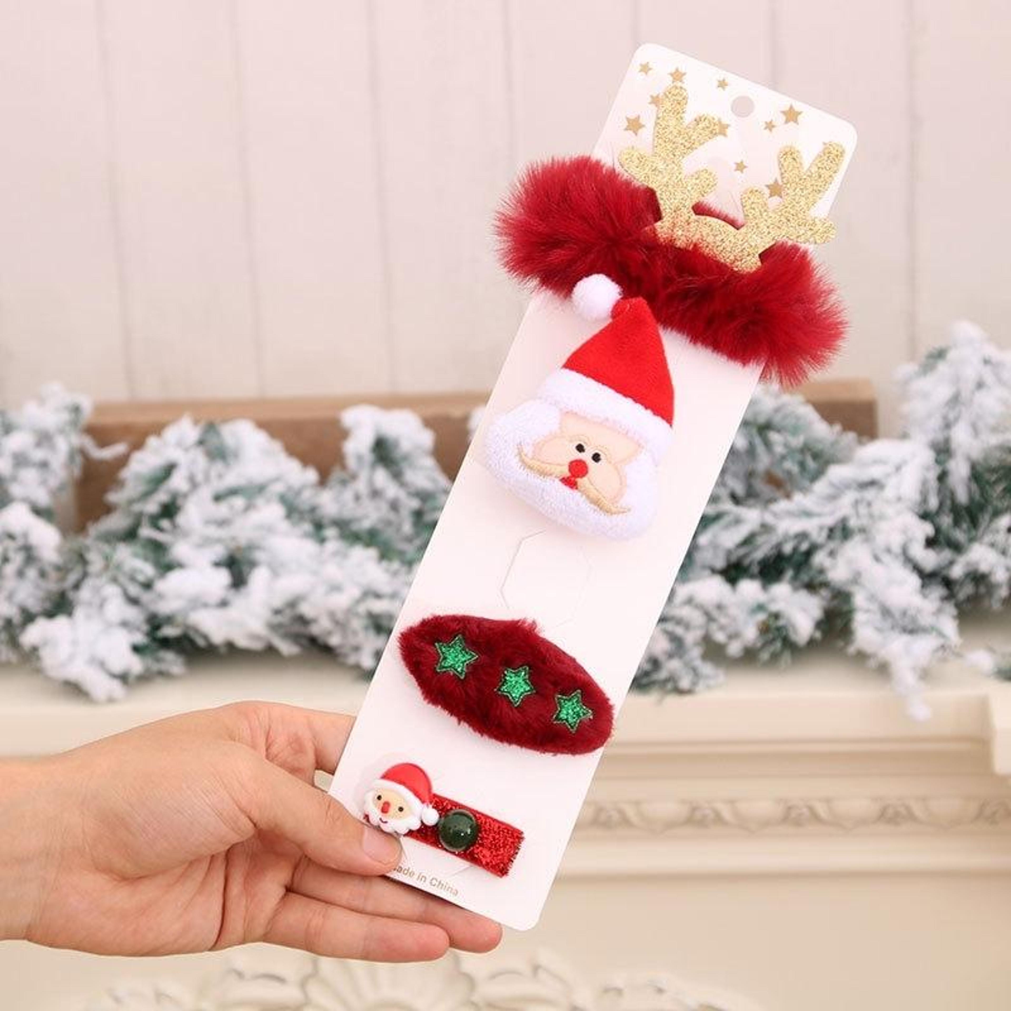 christmas hair accessories set with brooch and plush clips