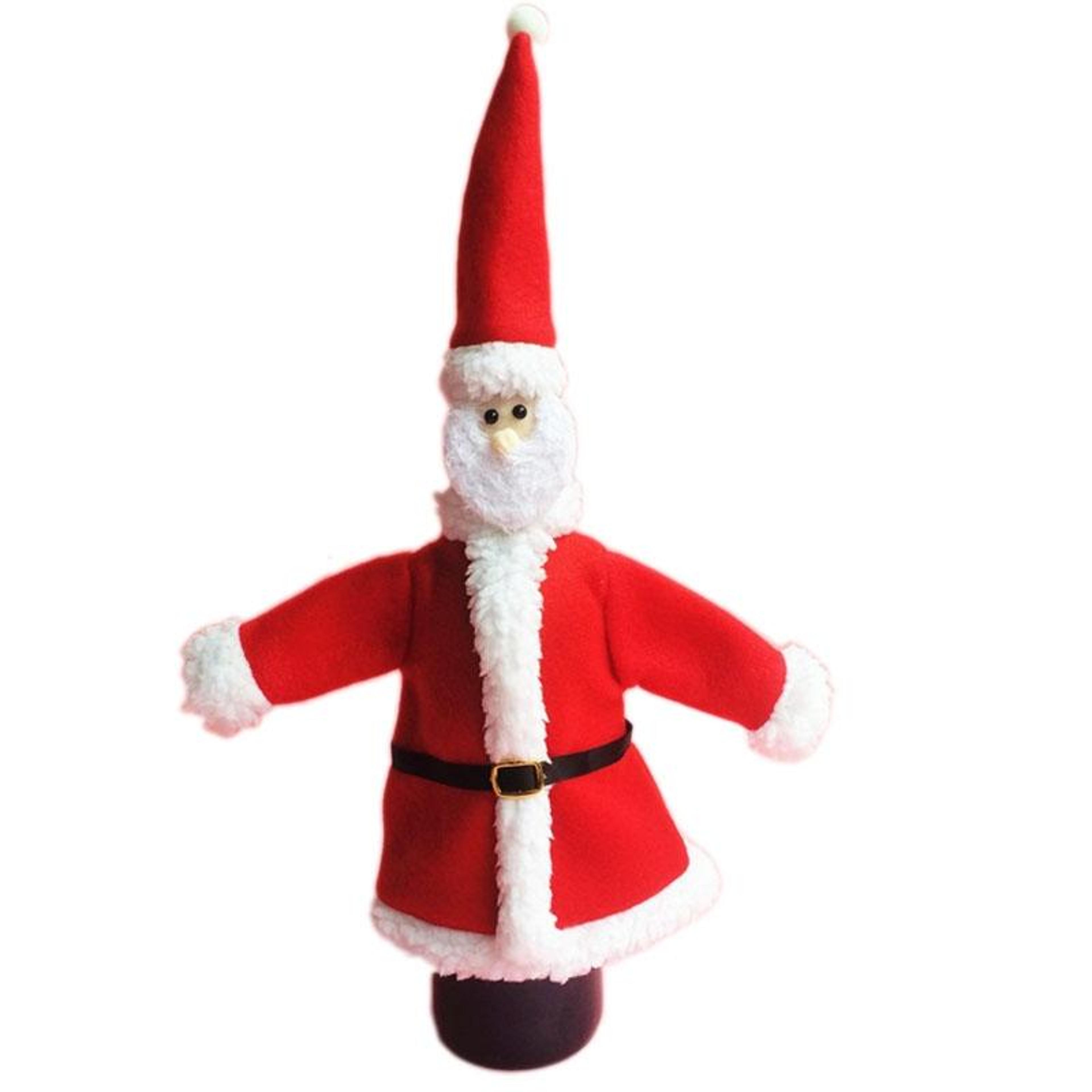 christmas santa wine bottle cover set with plush flannel hat and jacket