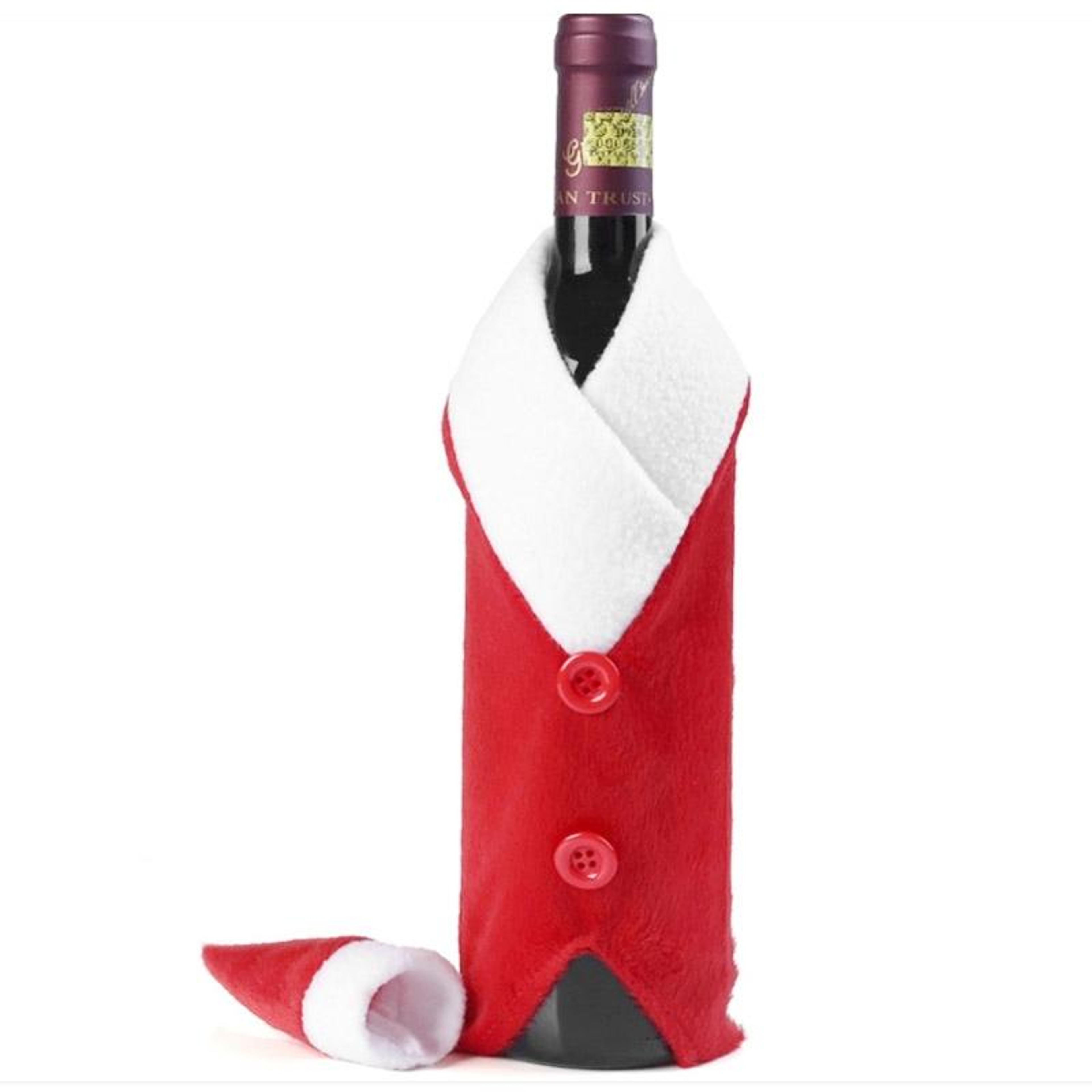 Christmas Santa Wine Bottle Cover Set With Plush Flannel Hat And Jacket 1