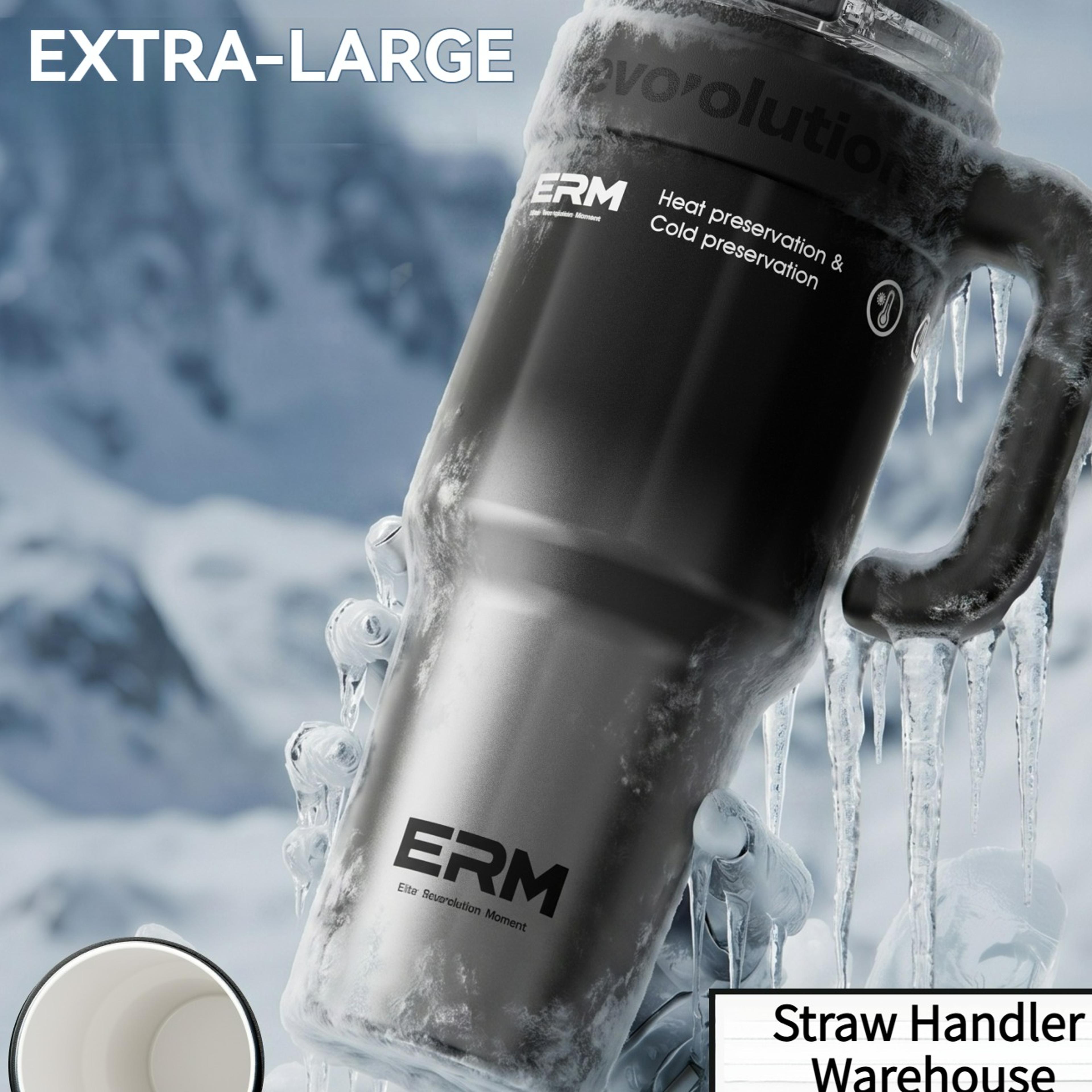 ceramic lined stainless steel insulated tumbler with straw and handle